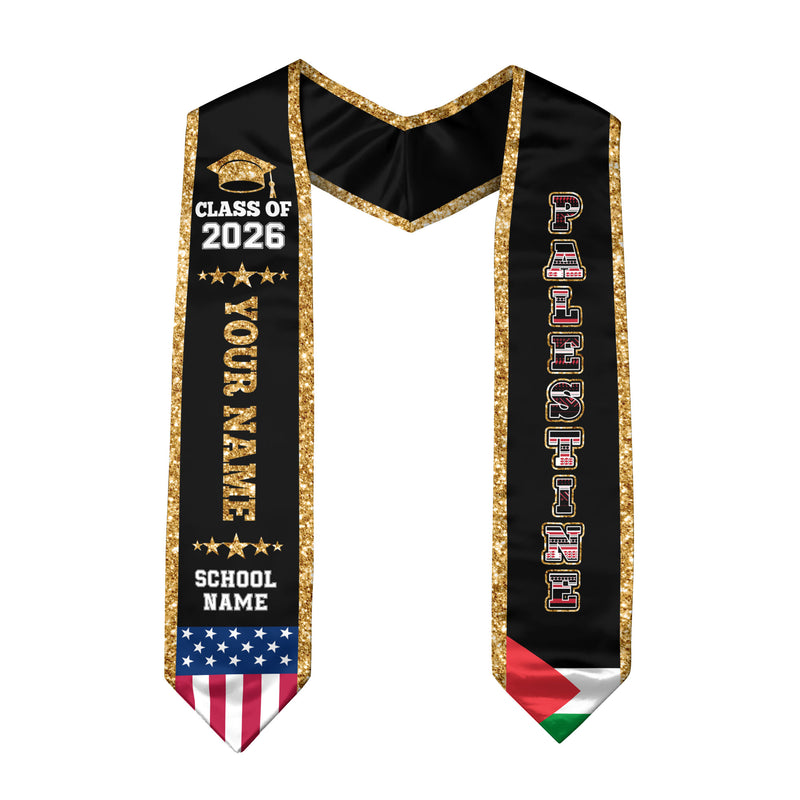 Palestine Graduation Stole 2026, Palestine Flag Sash, Personal Detail Option for Graduates