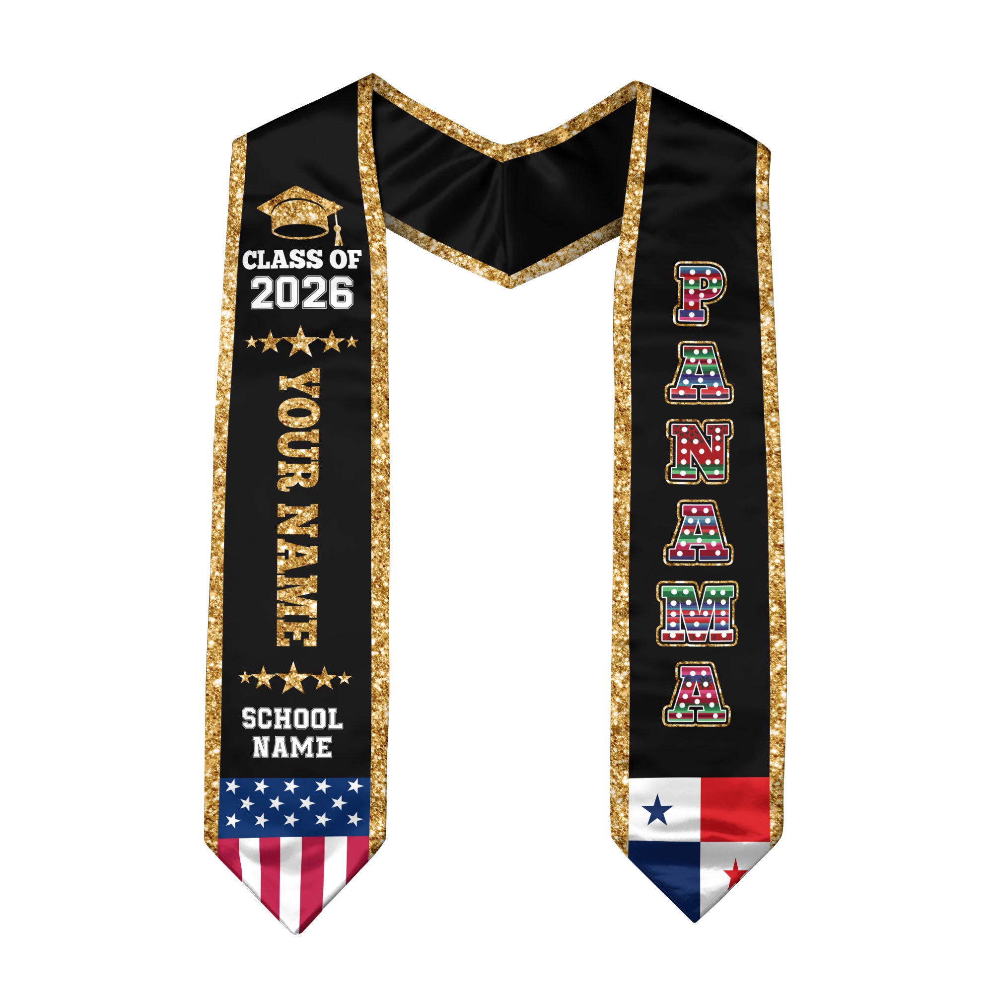 Panama Graduation Stole 2026, Panama Flag Sash, Personal Detail Option for Graduates
