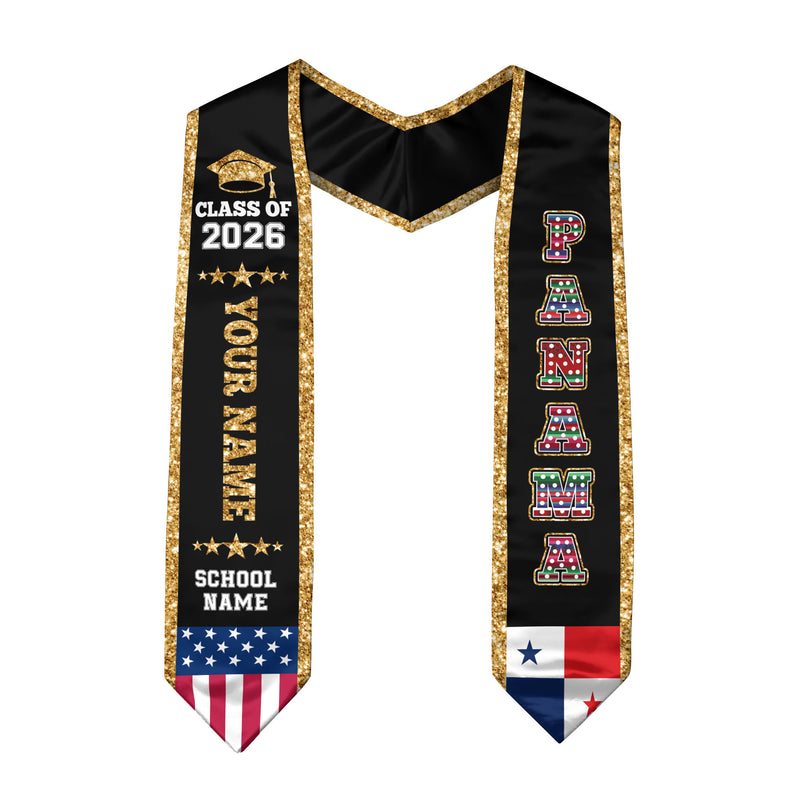 Panama Graduation Stole 2026, Panama Flag Sash, Personal Detail Option for Graduates