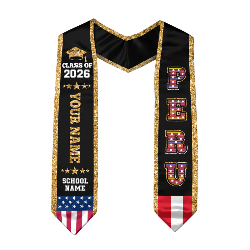 2026 Peru Flag Graduation Stole, Peru Sash, Personal Detail Option for Grads Ceremony
