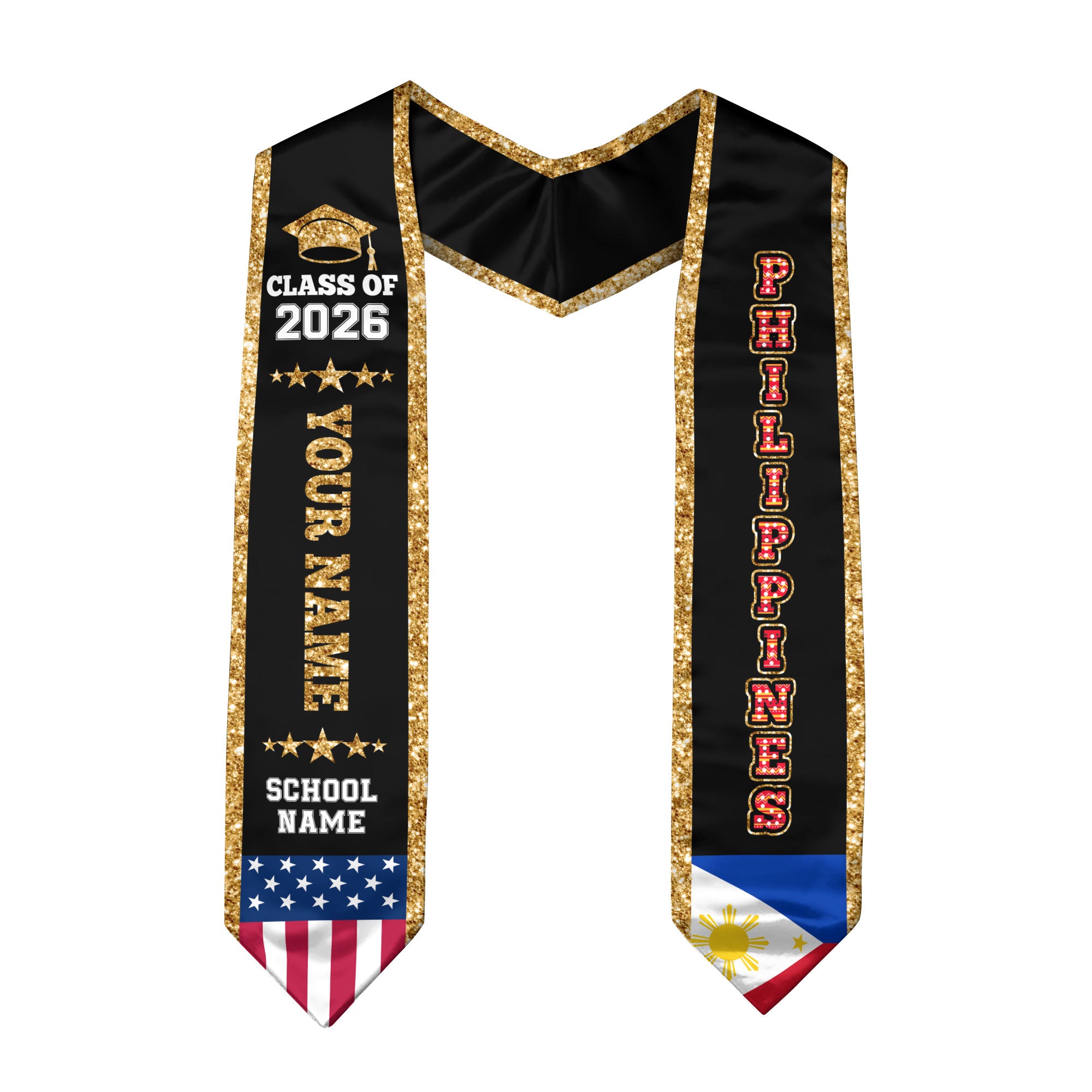Philippines Graduation Stole 2026, Flag Sash, Personal Detail Option for Grads Ceremony