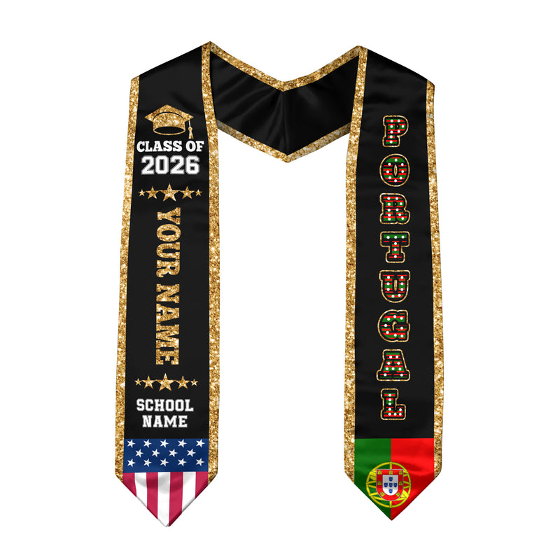 Portugal Graduation Stole 2026, Portugal Flag Sash, Personal Detail Option for Graduates