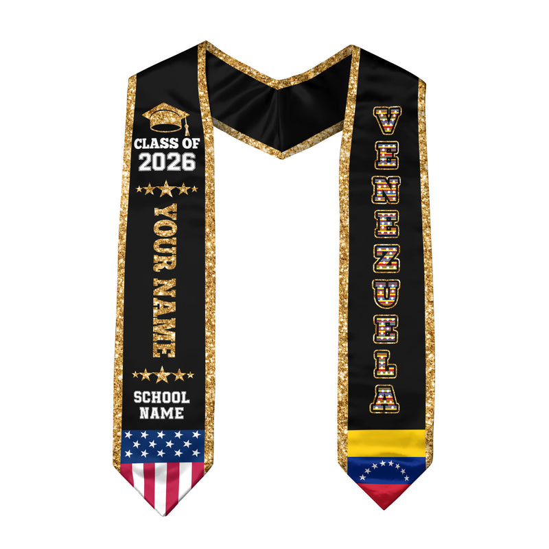 Venezuela Graduation Stole 2026, Venezuela Flag Sash, Personal Detail Option for Graduates