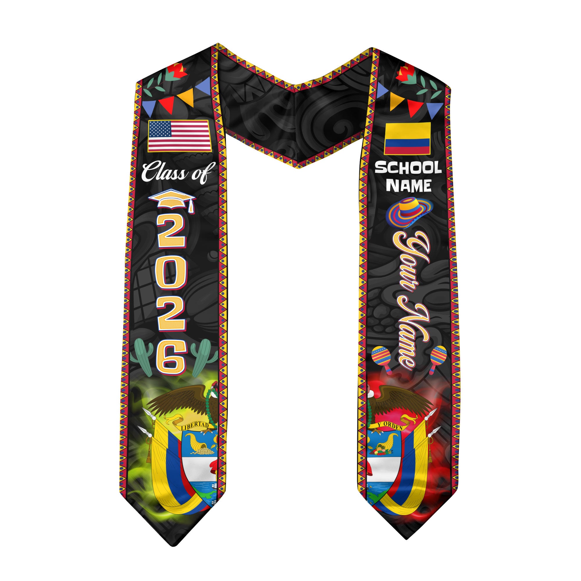 Colombia Graduation Stole 2026, Colombian Flag Graduation Sash, Custom Details Grad Stole