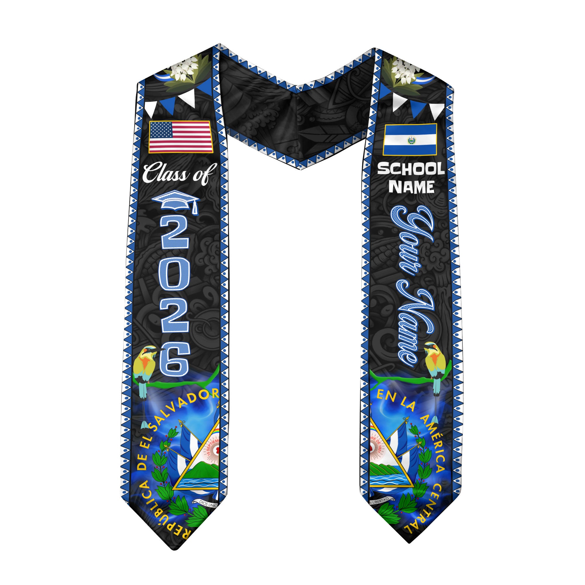 Customized El Salvador Graduation Stole, Salvadoran Flag Stole, Custom Graduation Sash 2026, Class of 2026