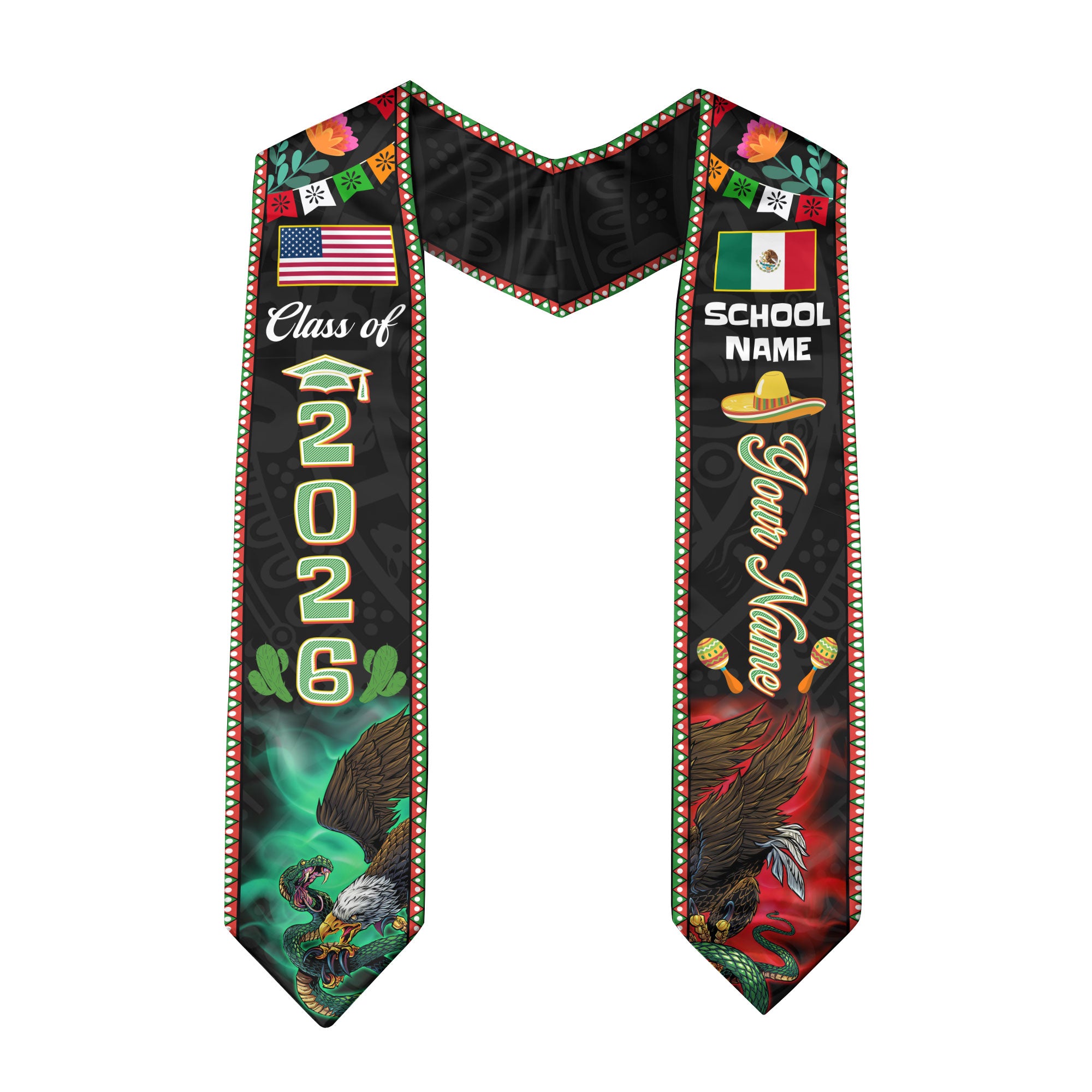 Mexico Graduation Stole 2026, Mexican Flag Sash, Add Name & Year Detail Option for Grads