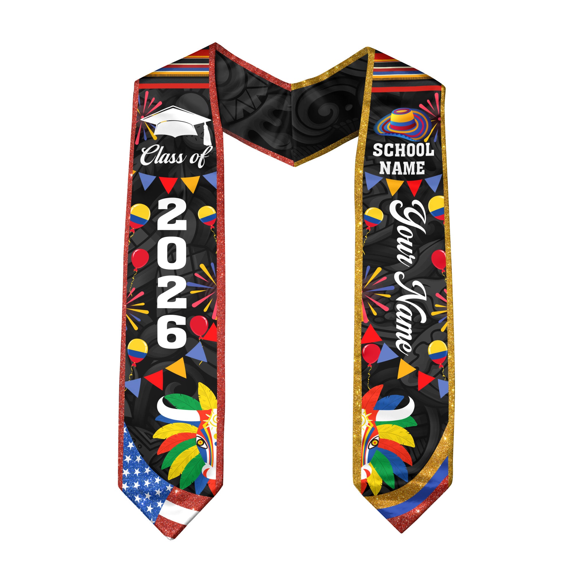 Colombian Flag Graduation Sash 2026, Colombia Graduation Stole, Custom Finish for 2026