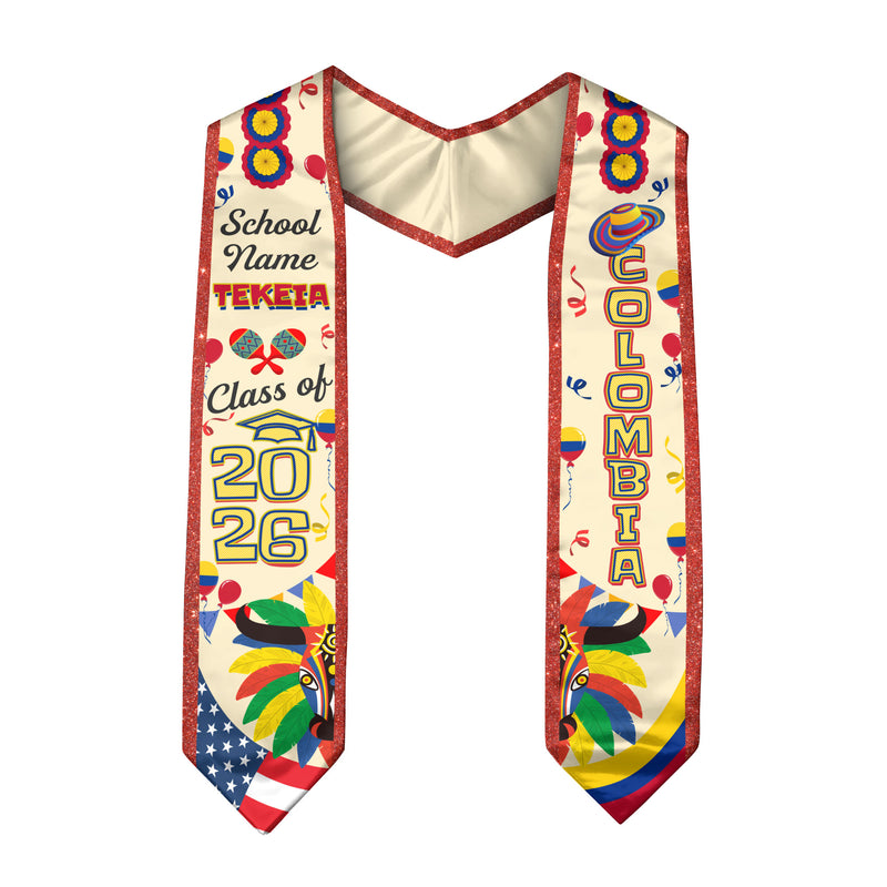 Colombia Flag Graduation Stole 2026, Colombian Grad Sash, Custom Option Class of 2026