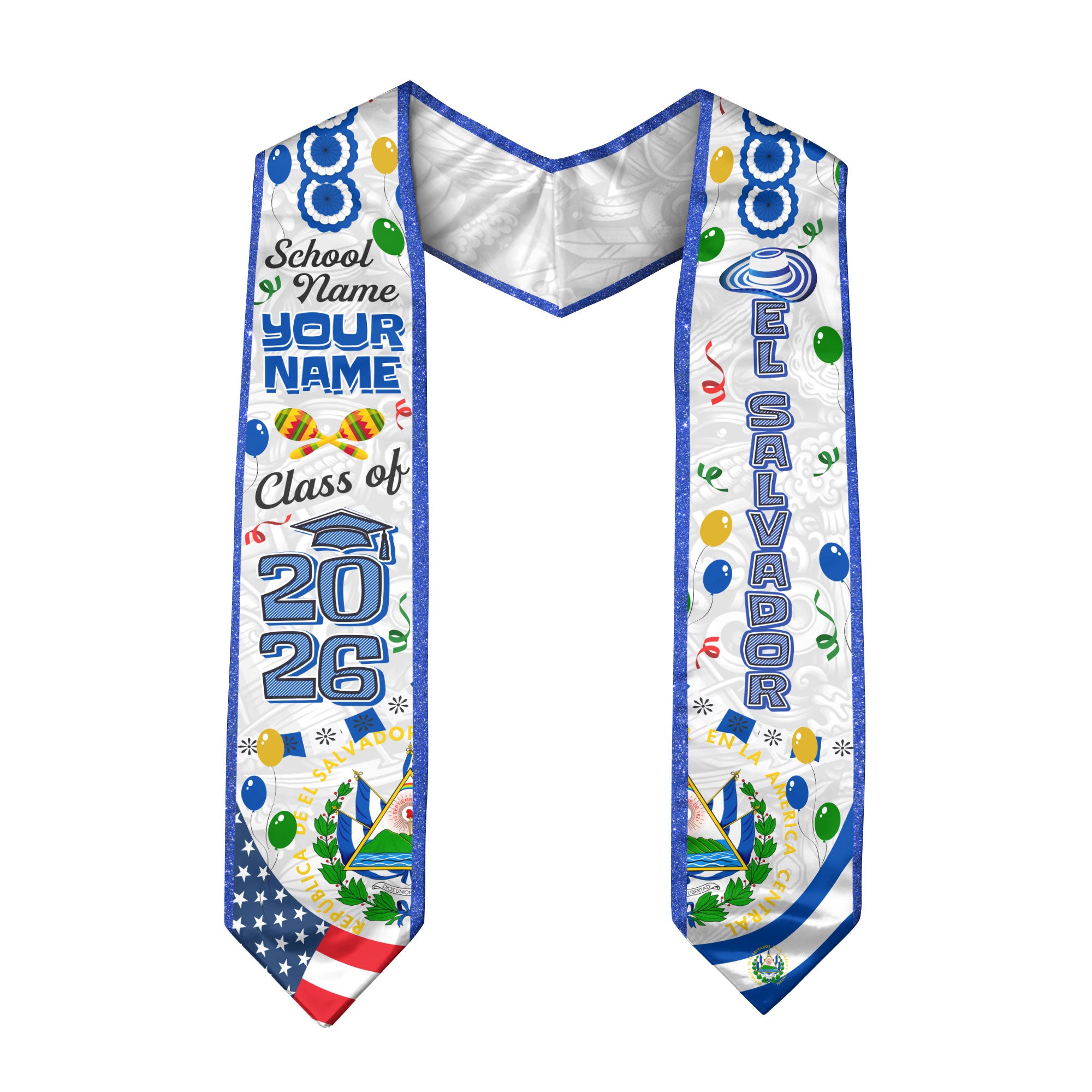 Customized Graduation Stole El Salvador, El Salvador Flag Graduation Sash, Custom Stole for Graduation 2026