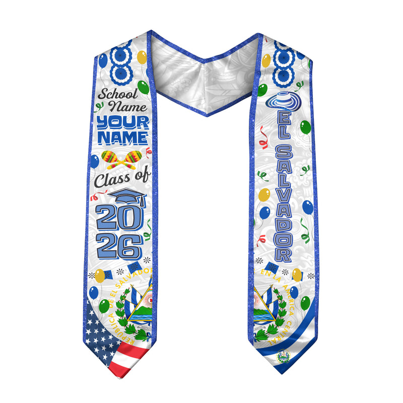 Customized Graduation Stole El Salvador, El Salvador Flag Graduation Sash, Custom Stole for Graduation 2026