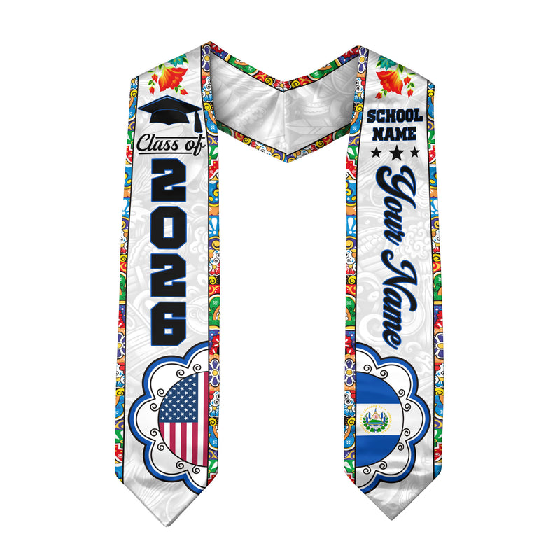 Customized El Salvador American Graduation Stole, El Salvador Flag Graduation Sash, Class of 2026