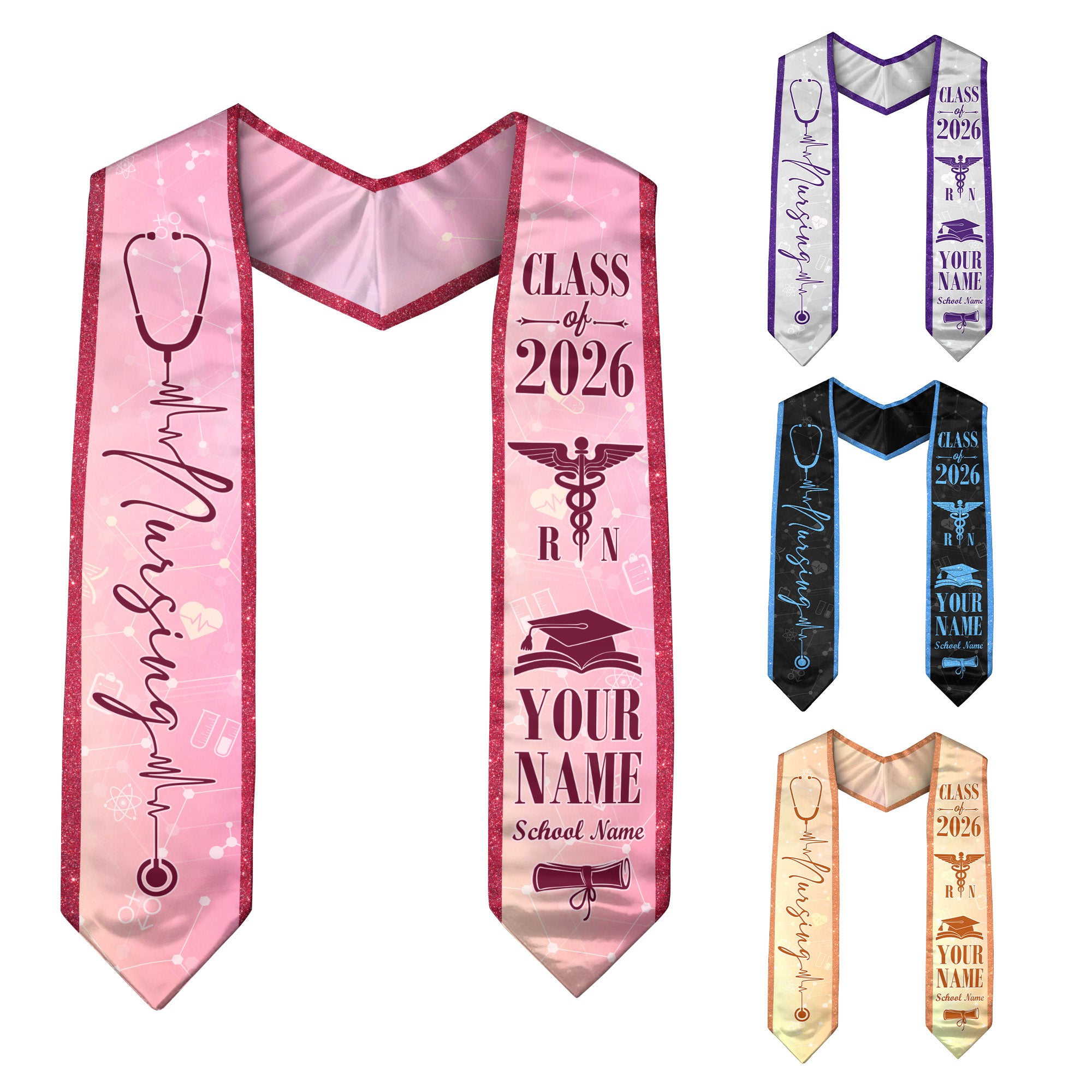 Customized Nursing School Graduation Stole for RN and BSN Students, Sash 2026