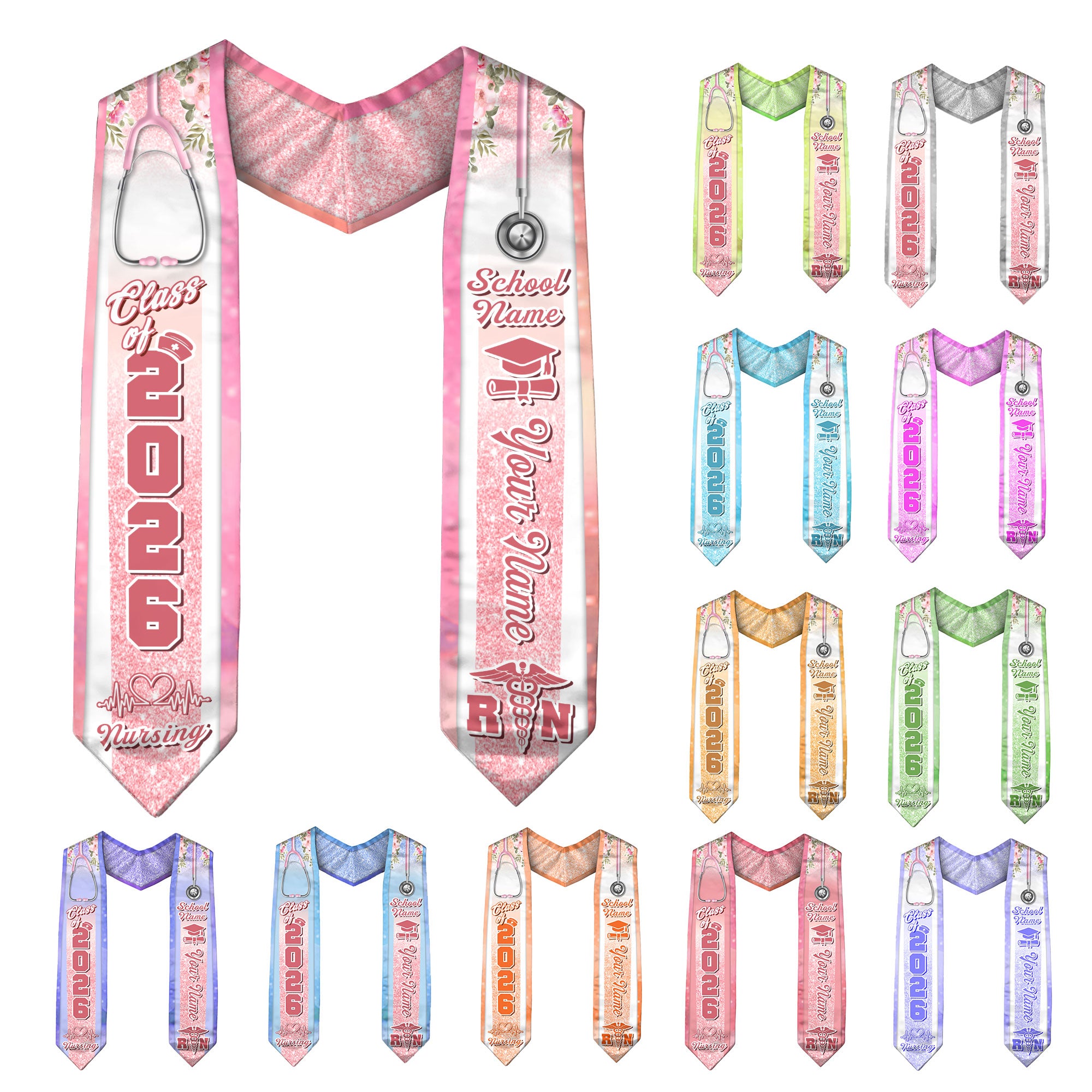 Customized RN and BSN Nursing Graduation Stole, Elegant Nurse Sash for Class of 2026