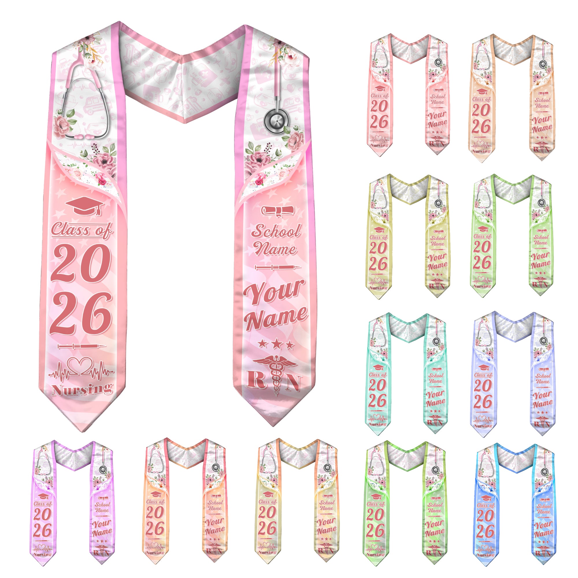 Customized Nursing Graduation Stole for Registered Nurses, BSN Celebration Sash 2026