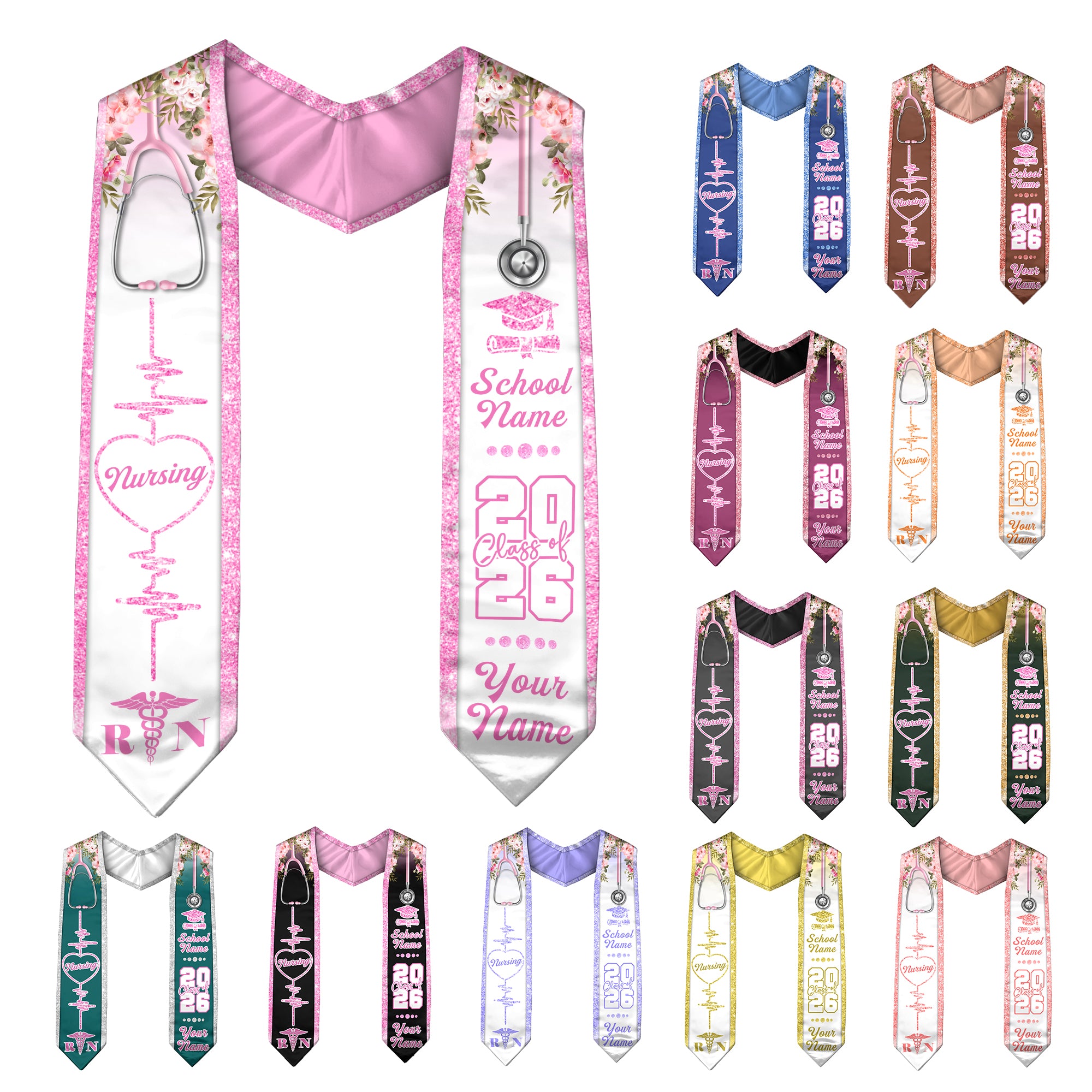 Customized RN Graduation Stole Designed for Nursing School Ceremonies, Class of 2026