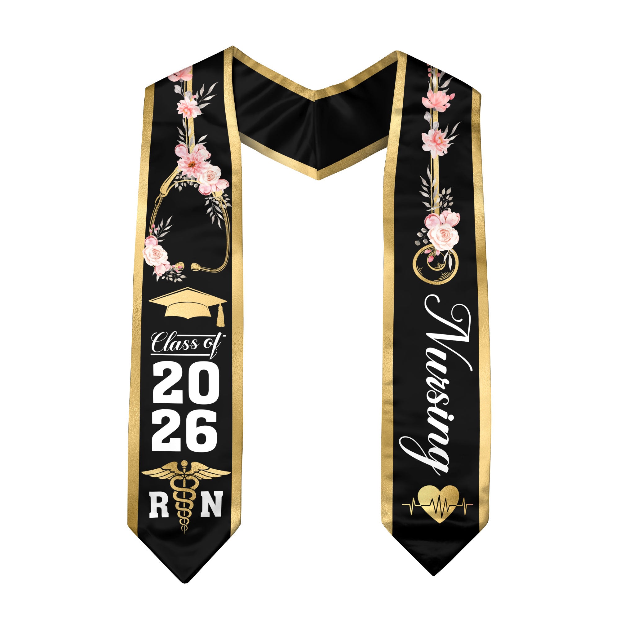 RN Nurse Graduation Stole 2026, Classic Nursing Sash for BSN Graduates Class of 2026