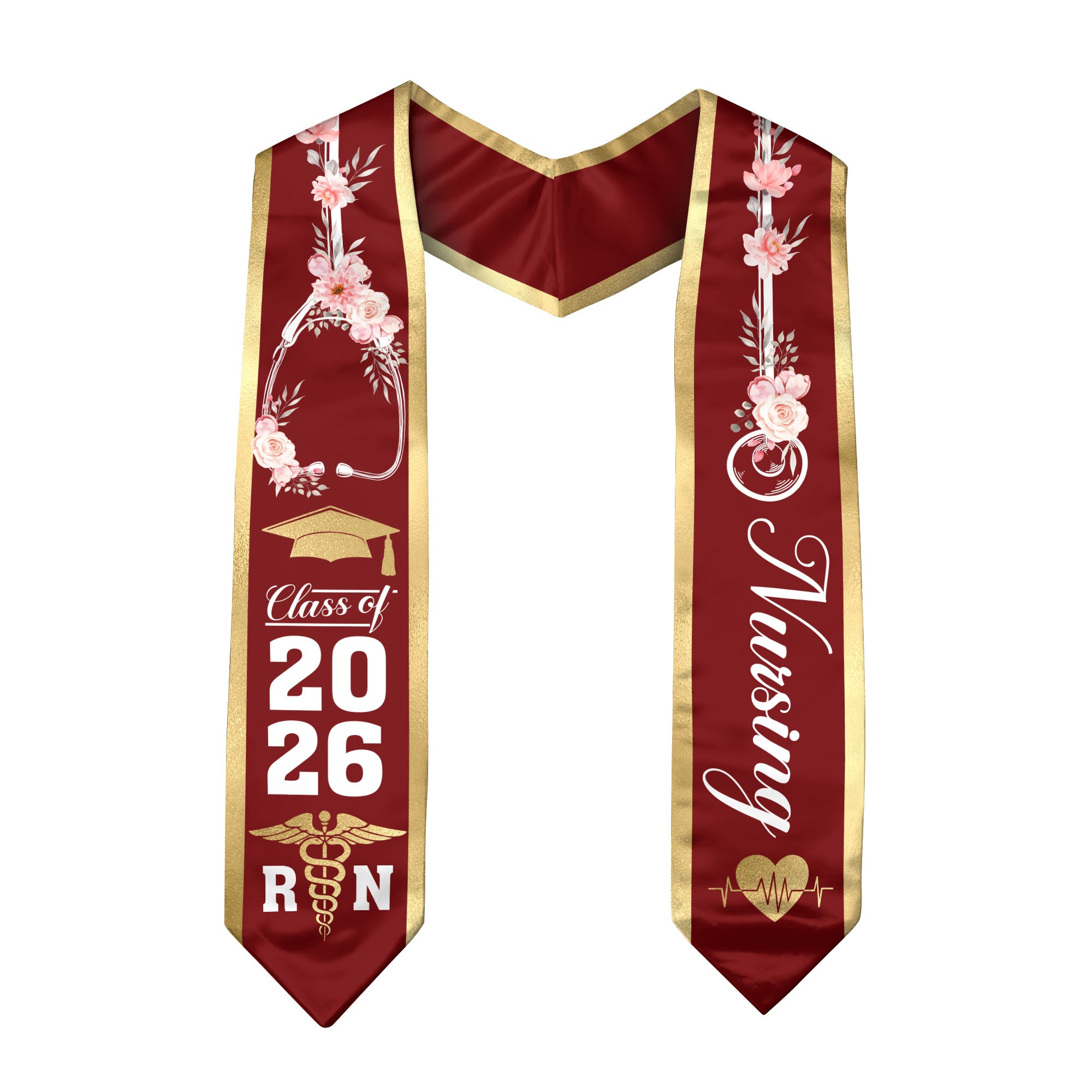 RN Nurse Graduation Stole 2026, Classic Nursing Sash for BSN Graduates Class of 2026