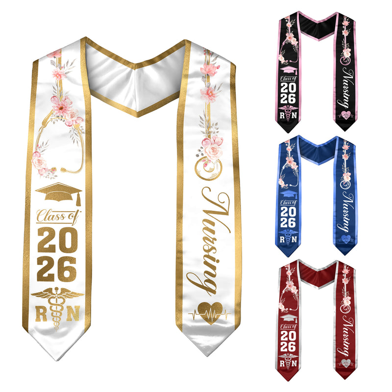 RN Nurse Graduation Stole 2026, Classic Nursing Sash for BSN Graduates Class of 2026