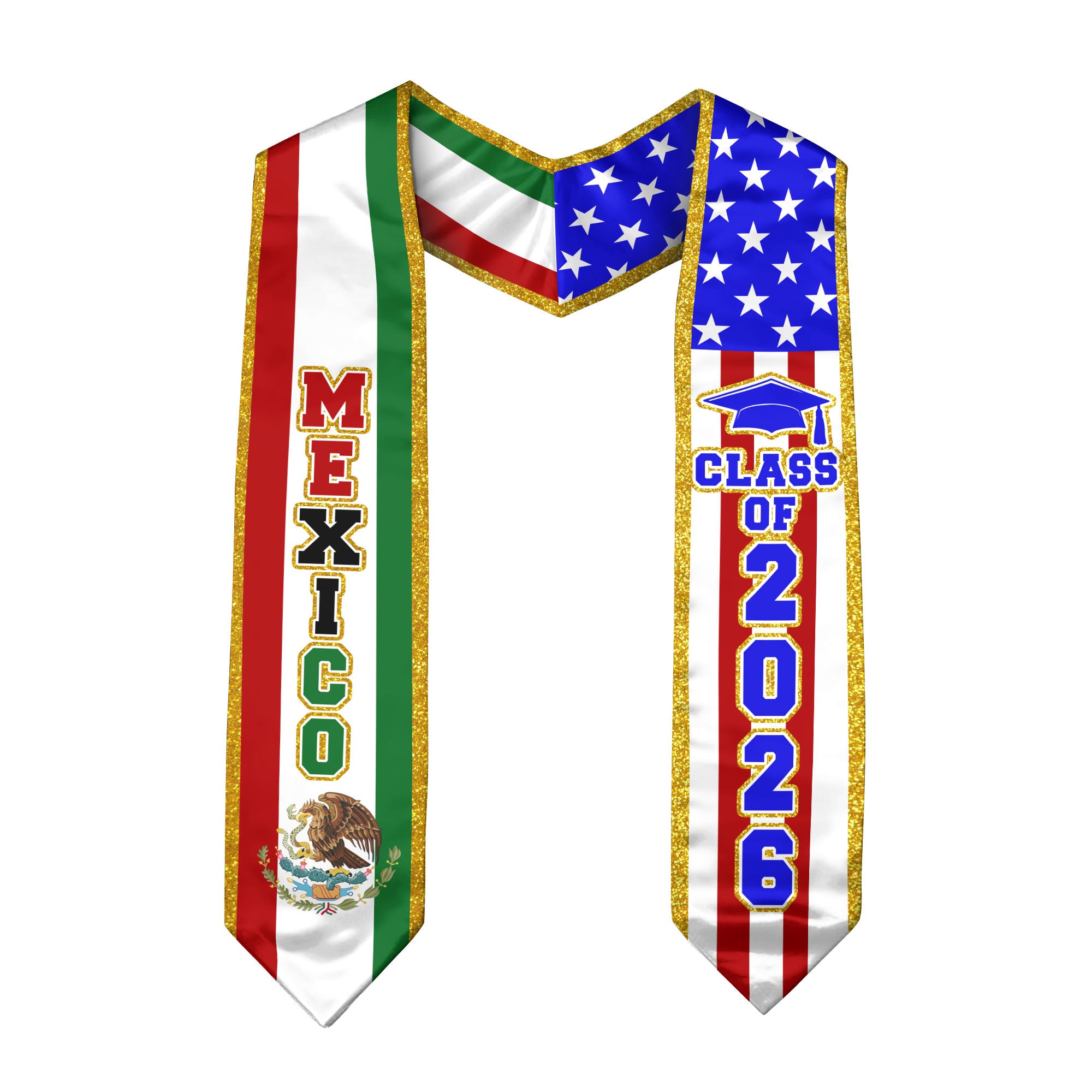 Mexico Flag Graduation Stole 2026, Mexican Sash for Graduation, Classic Photo Ceremony