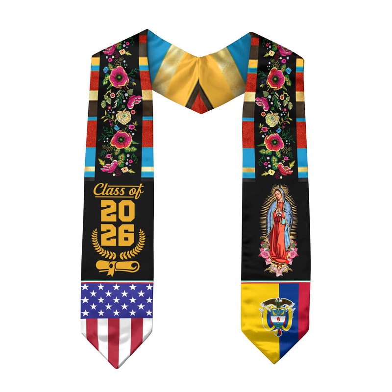 Graduation Stole Colombia 2026 Featuring Flag Colors, Formal Graduation Sash for Class of 2026
