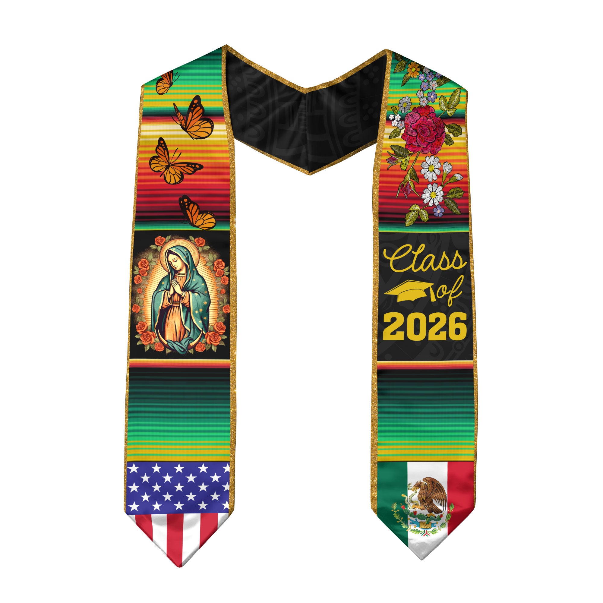 Mexican Flag Graduation Sash 2026, Mexico Stole for Grads, Classic Stole for Ceremony