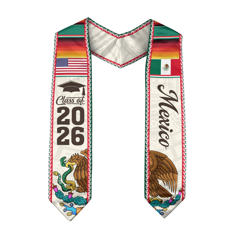 Mexico Graduation Stole 2026, Mexico Flag Sash, Classic Graduation Stole for Class 2026
