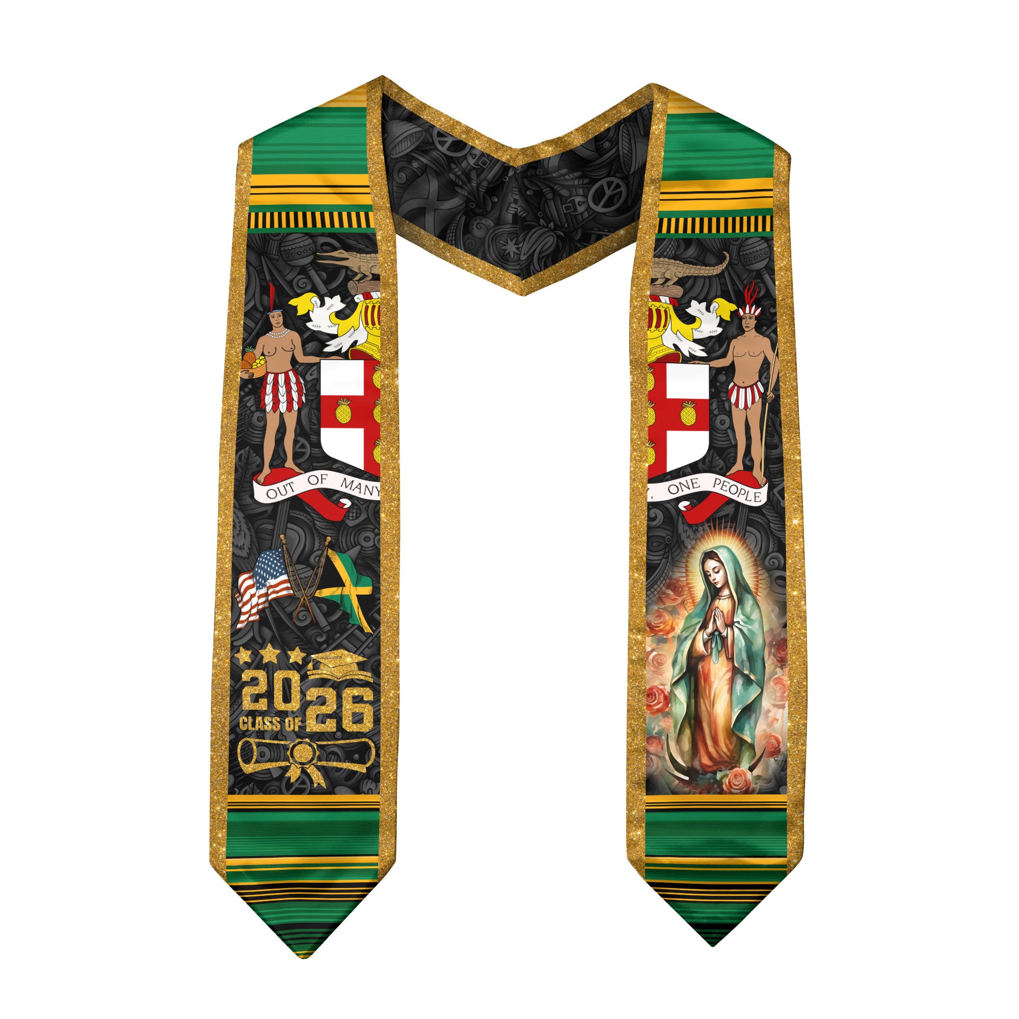 Jamaica Graduation Stole 2026, Jamaican Flag Graduation Sash, Classic Academic Stole for Class of 2026