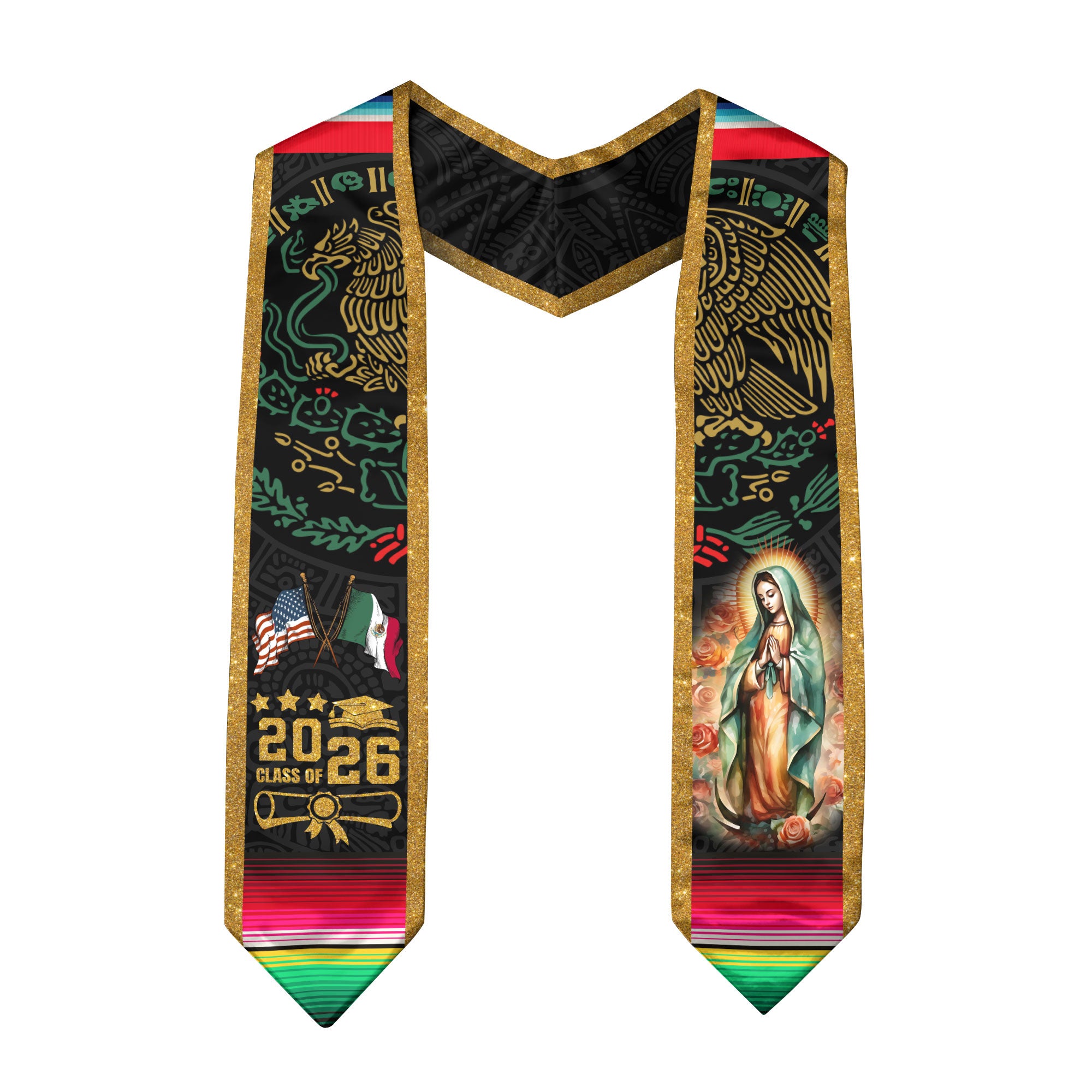Mexican American Flag Graduation Sash 2026, Mexico Graduation Stole, Mexican Sash Stole
