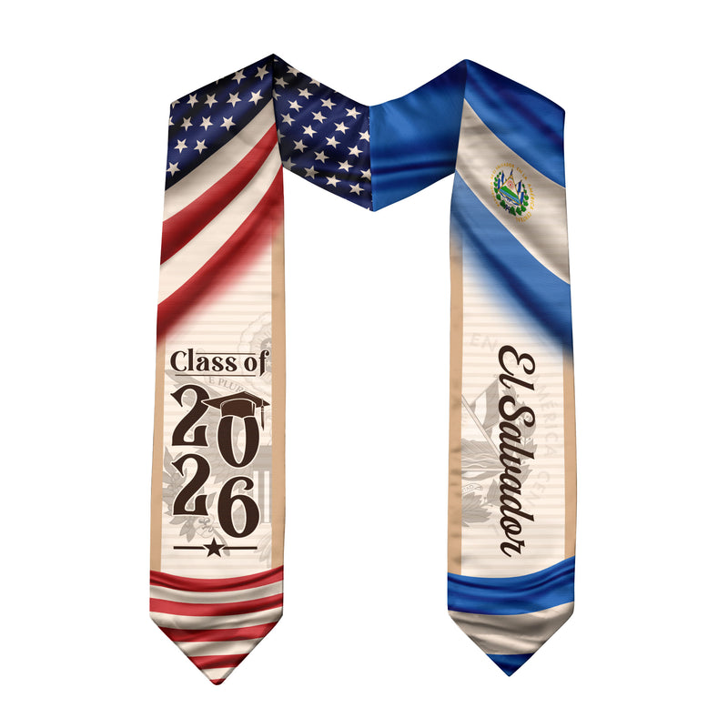 Salvadoran Graduation Stole 2026, El Salvador Flag Sash, Grad Sash Class of 2026