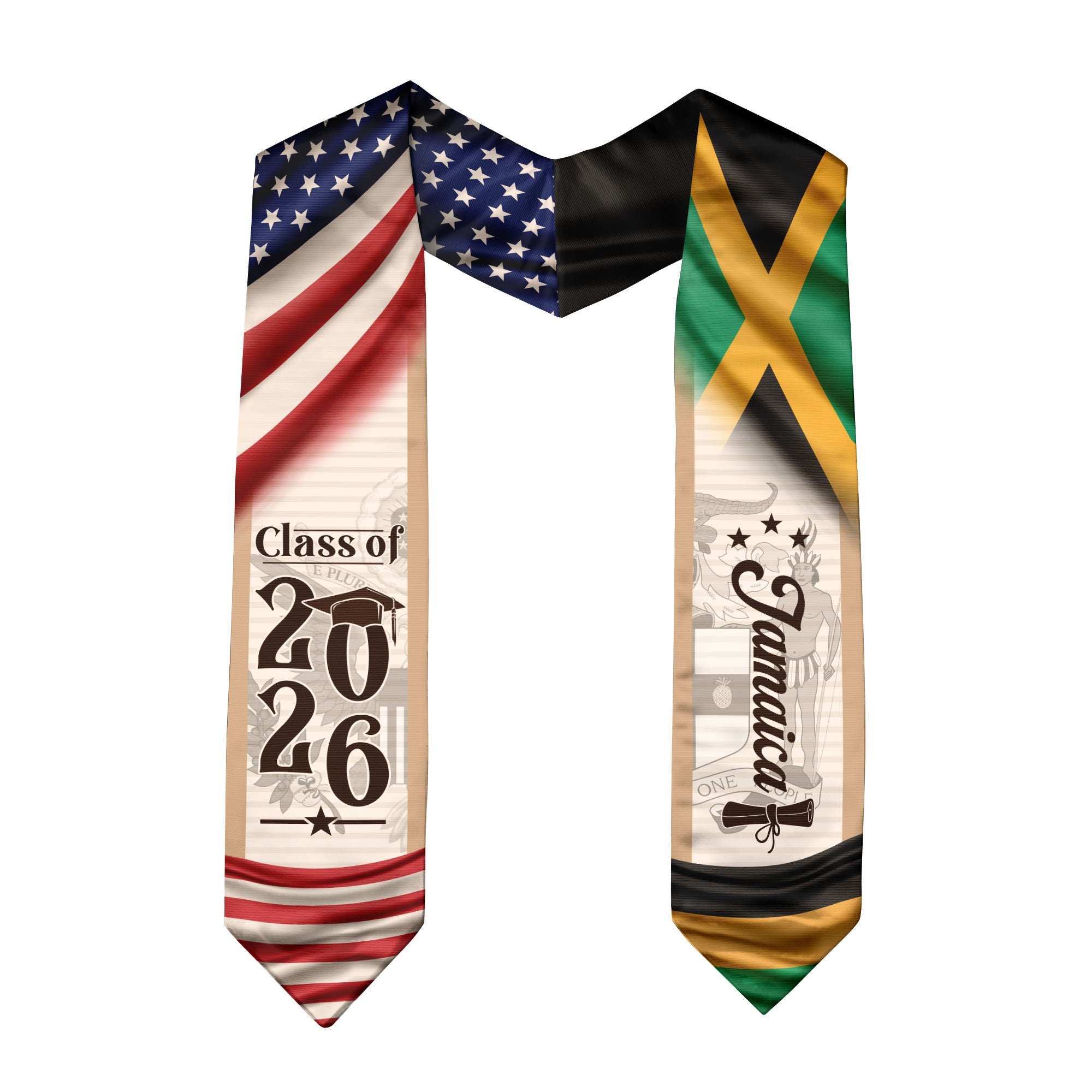 Jamaica Flag Graduation Stole 2026, Jamaican Graduation Sash, Elegant Design for Class of 2026