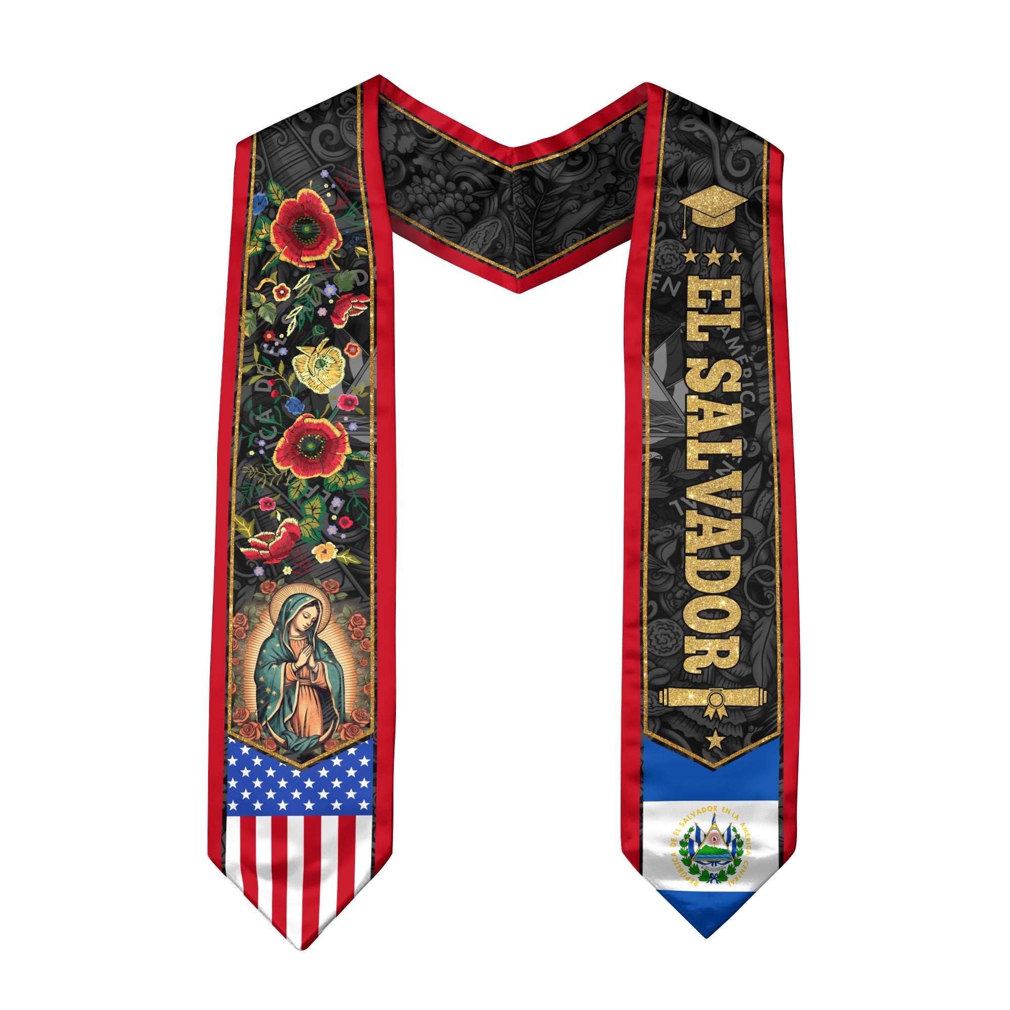 El Salvador Graduation Stole 2026, Salvadoran Flag Graduation Sash, Academic Style for Graduates