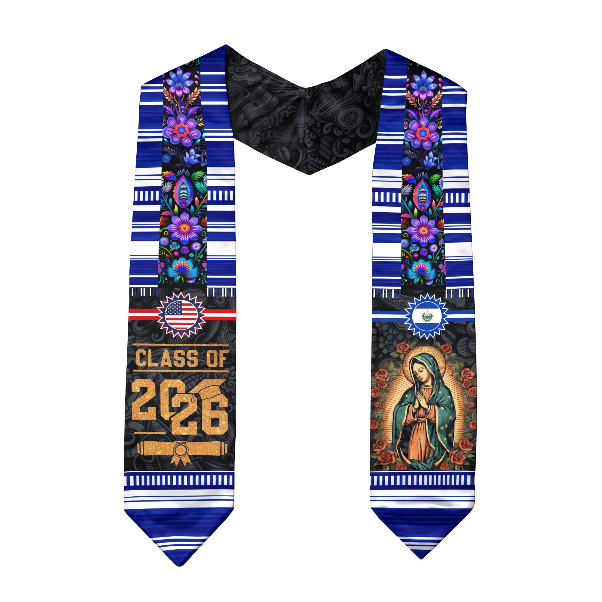 Salvadoran Flag Graduation Stole 2026, El Salvador Graduation Sash for Academic Ceremony Event
