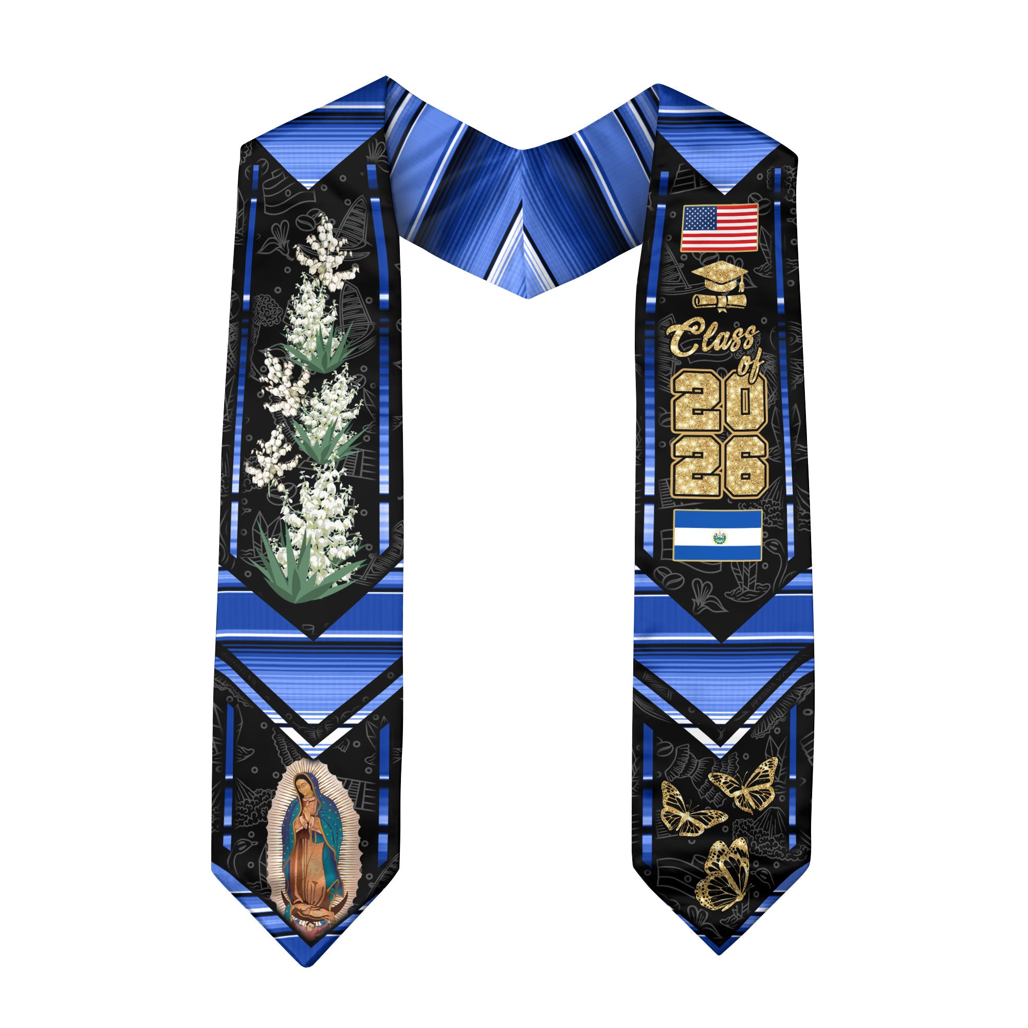 El Salvador Graduation Stole 2026, Salvadoran Flag Graduation Sash, Grad Stole