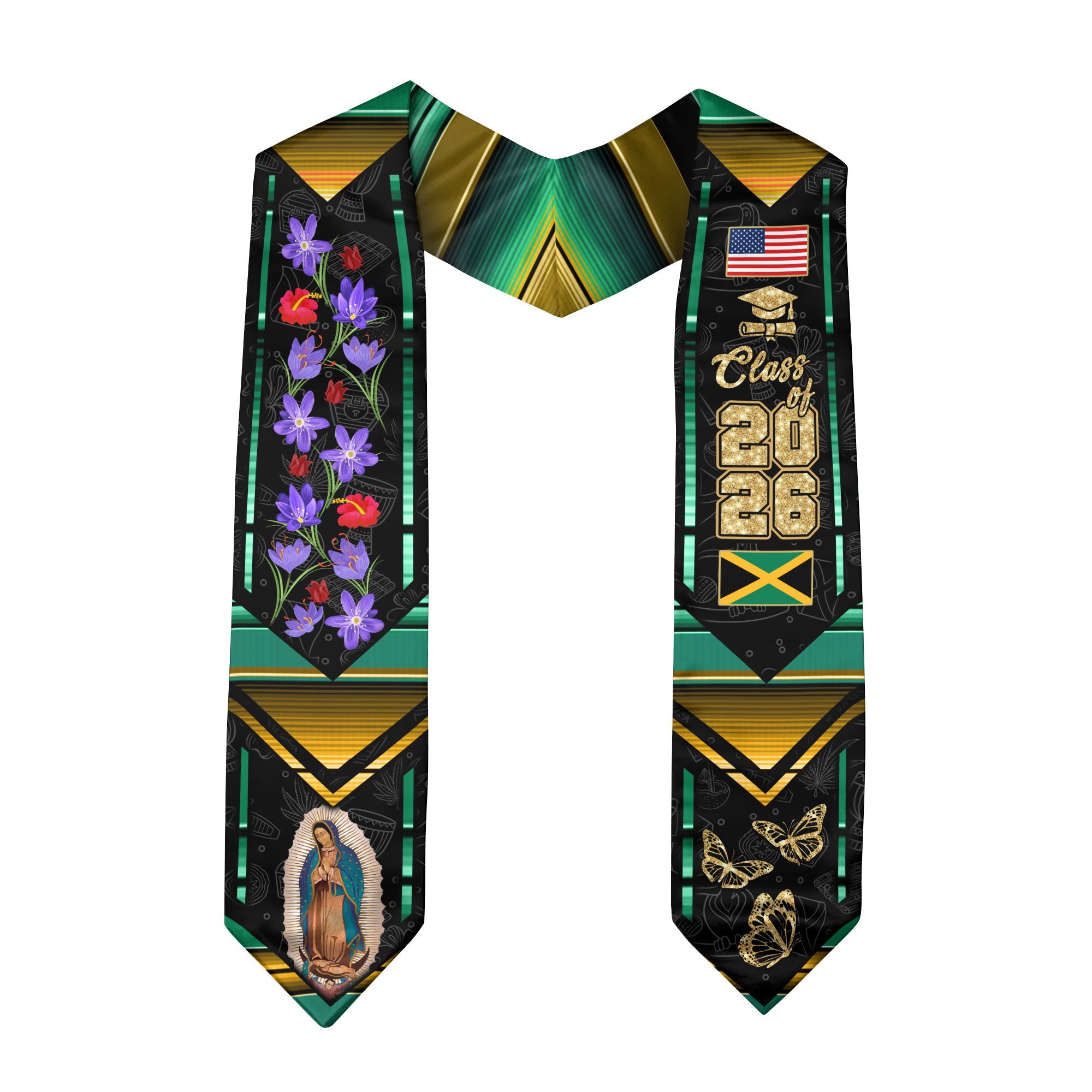 Jamaica Graduation Sash 2026, Jamaican Flag Graduation Sash, Classic Graduation Stole Design