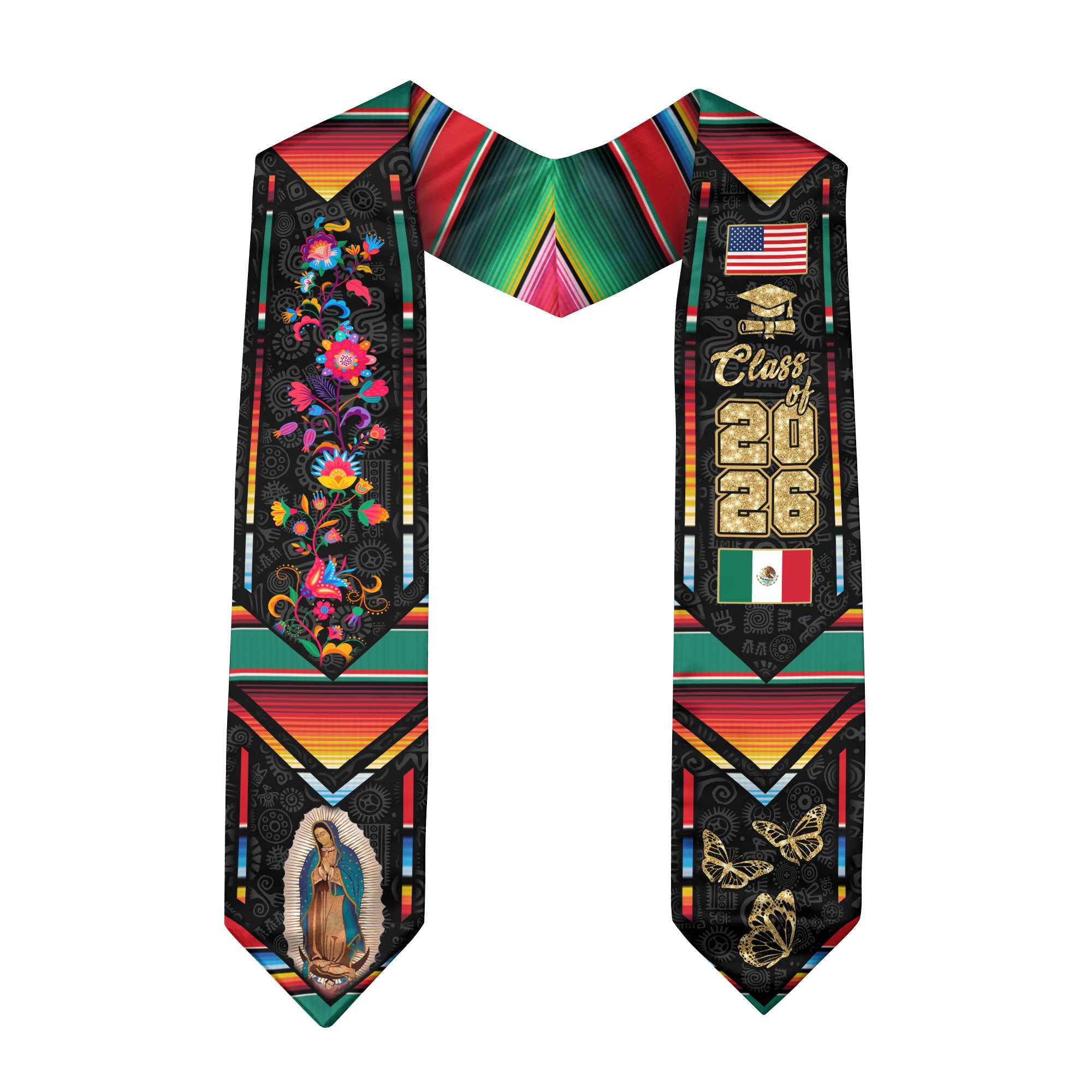 Mexican Graduation Sash 2026, Mexican American Flag Stole, Graduation Stole 2026