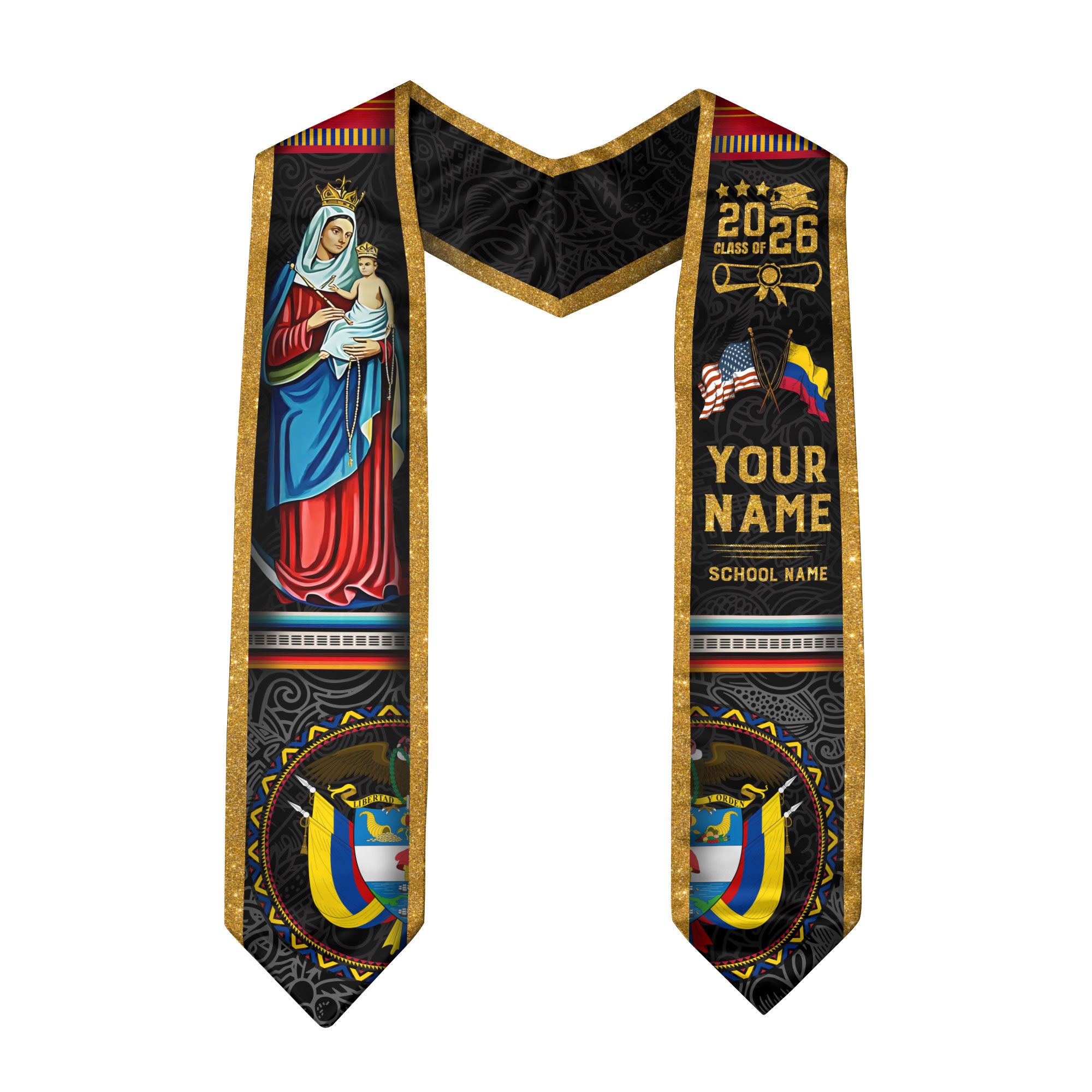 Colombia Graduation Stole 2026, Colombian Flag Sash, Tailored Detail for Class of 2026