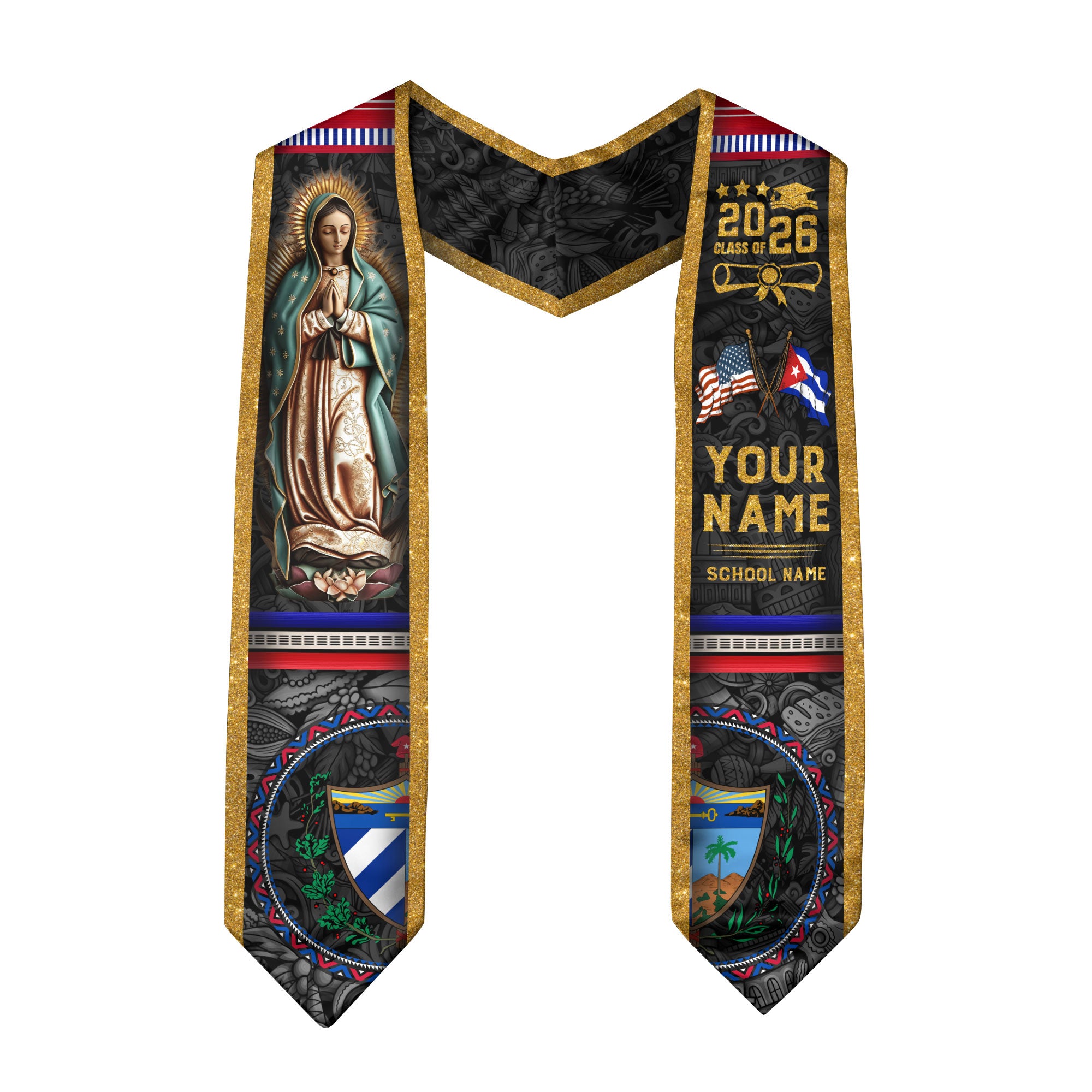 Cuba Graduation Stole 2026, Cuban Flag Sash, Tailored Detail for Class of 2026 Graduates