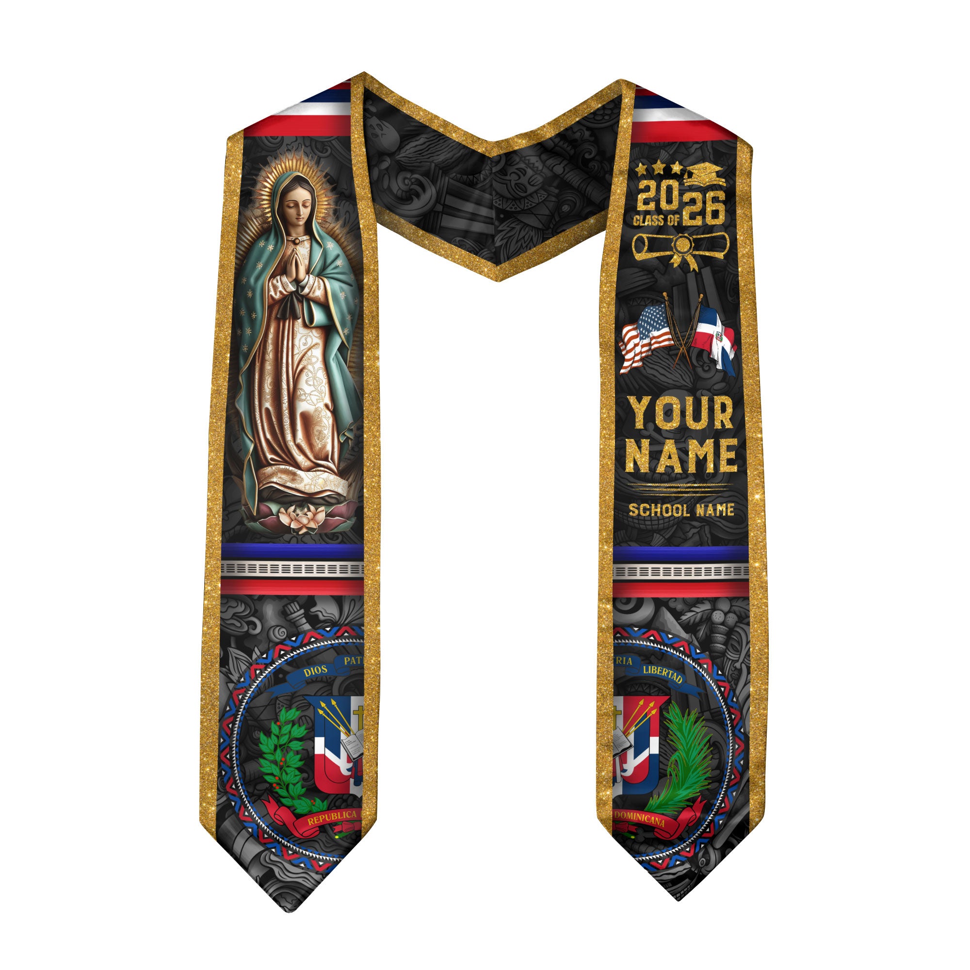 Dominican Graduation Stole 2026, Dominican Flag Sash, Custom Detail Option for Graduates