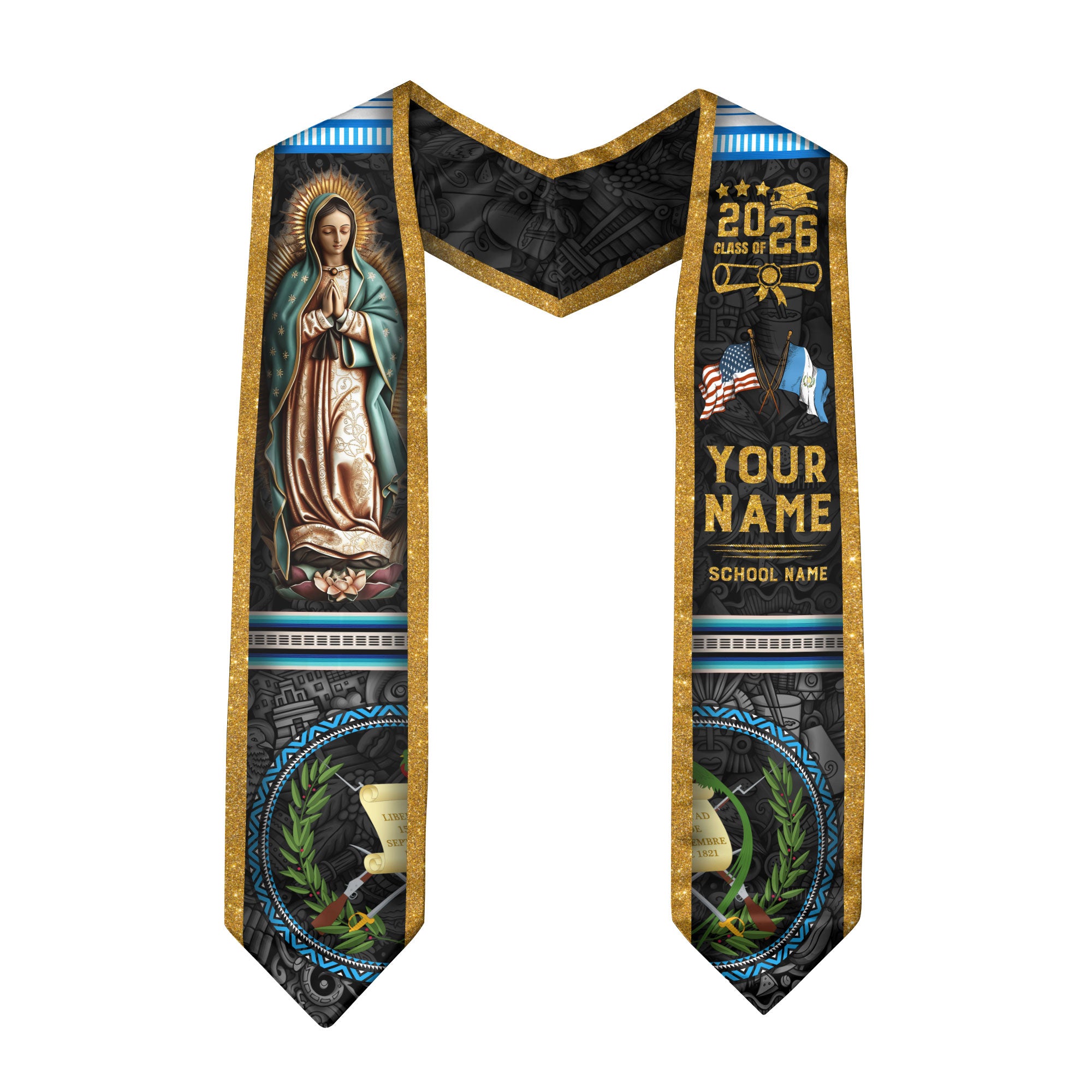 Guatemala Graduation Stole 2026, Guatemalan Flag Graduation Sash, Custom Grad Stole