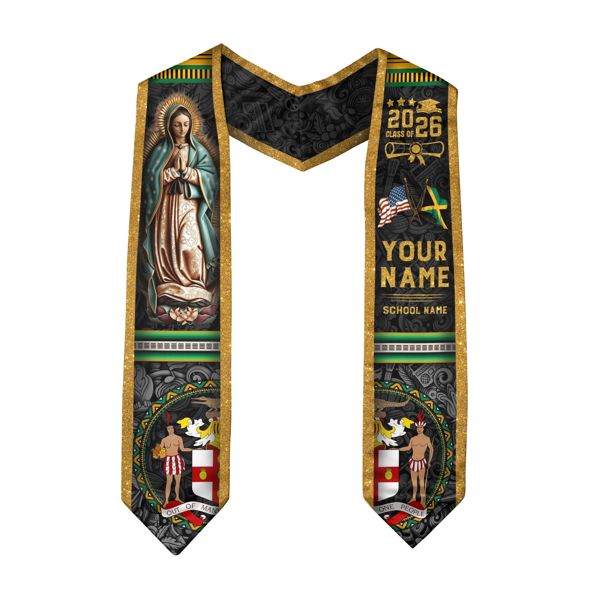 Jamaica Graduation Stole 2026, Jamaican Flag Graduation Sash, Custom Grad Stole 2026