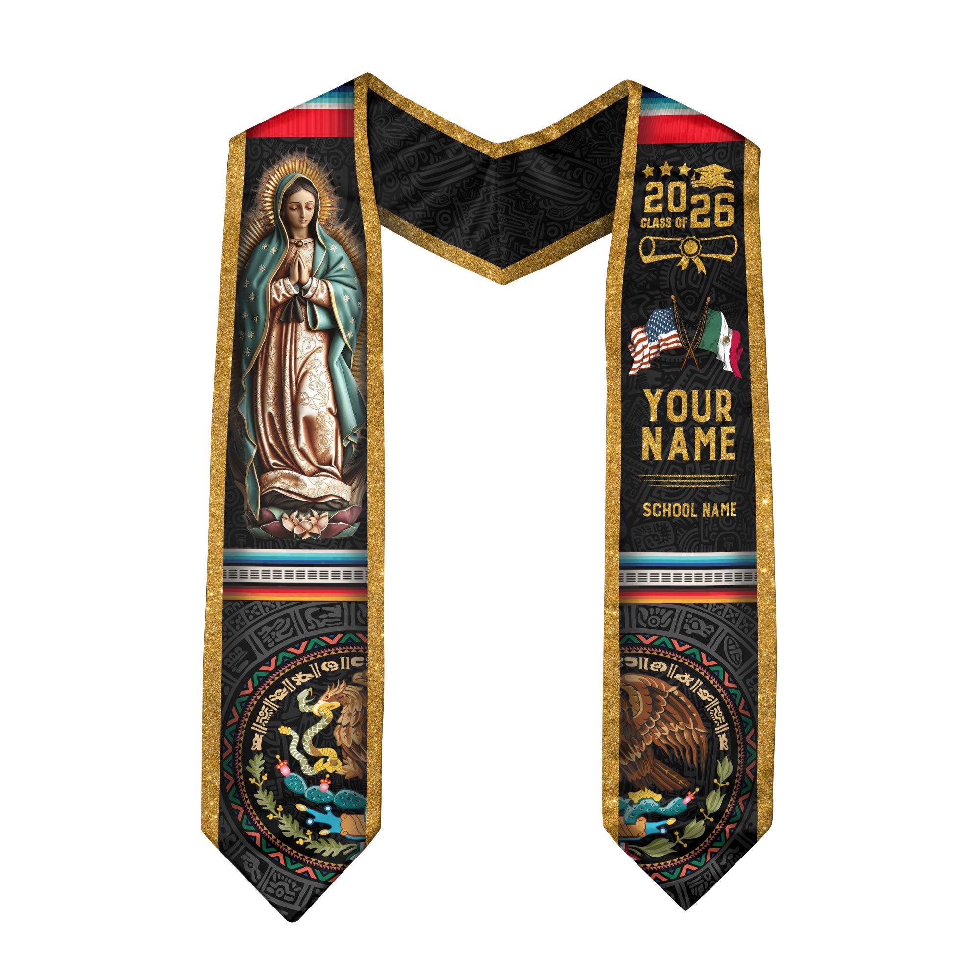 Mexican Graduation Sash 2026 Custom, Mexican American Flag Stole, Mexico Graduation Stole