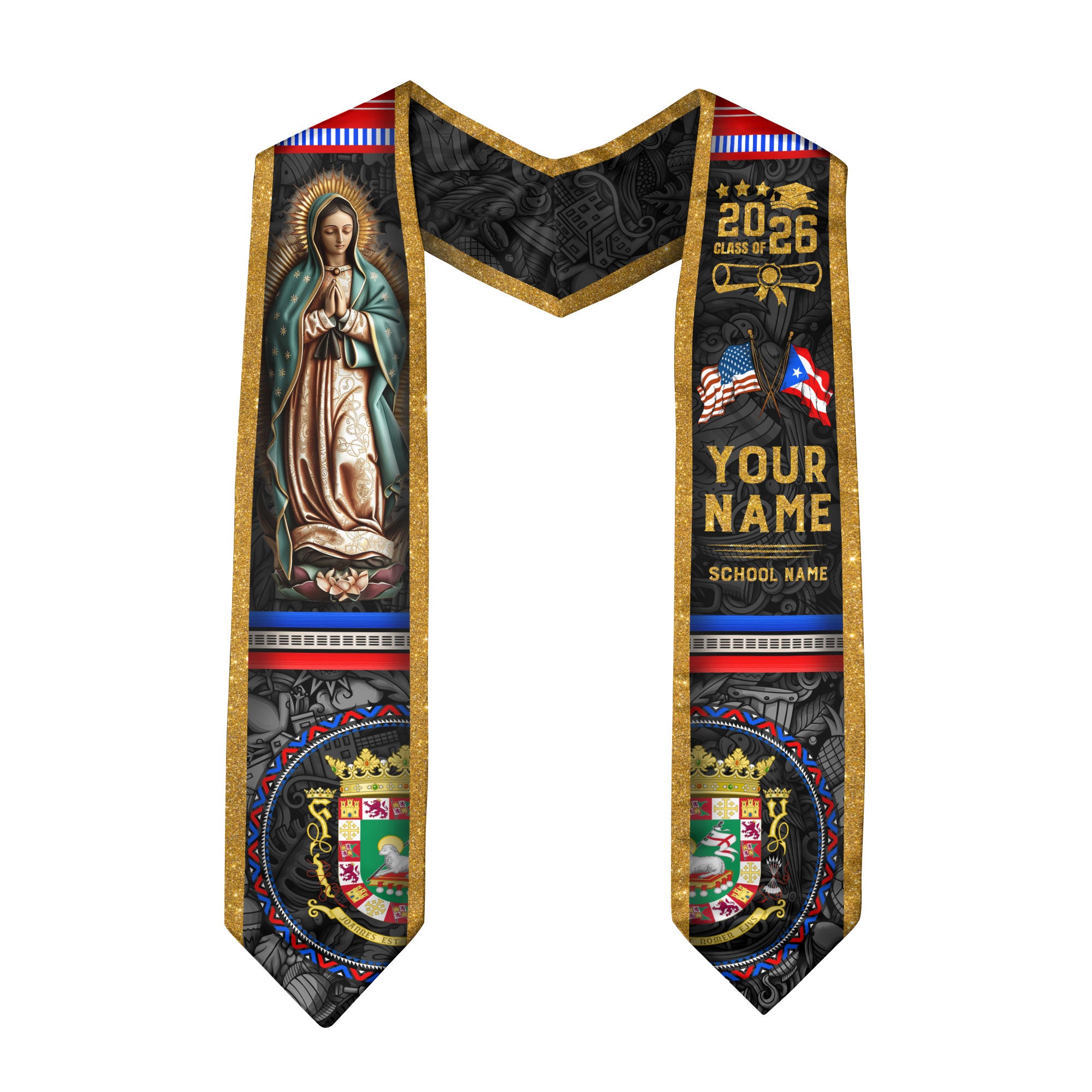 Puerto Rico Graduation Stole 2026, Puerto Rican Flag Sash, Custom Detail Option for Grads, Puerto Rico Sash