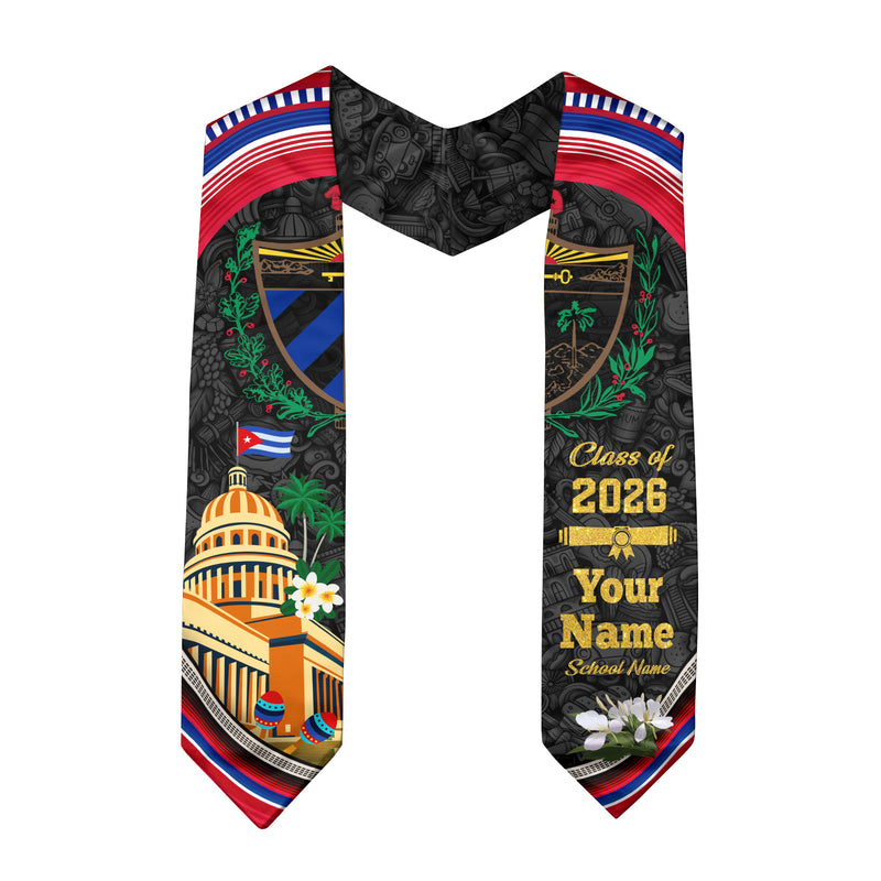 Cuban Flag Graduation Sash 2026, Cuba Stole, Signature Custom Finish for Graduates 2026
