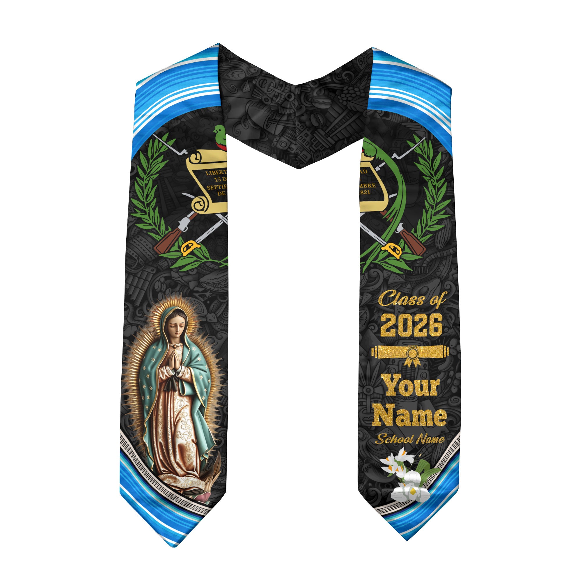 Guatemalan Flag Graduation Sash 2026, Guatemala Stole, Custom Graduation Stole 2026