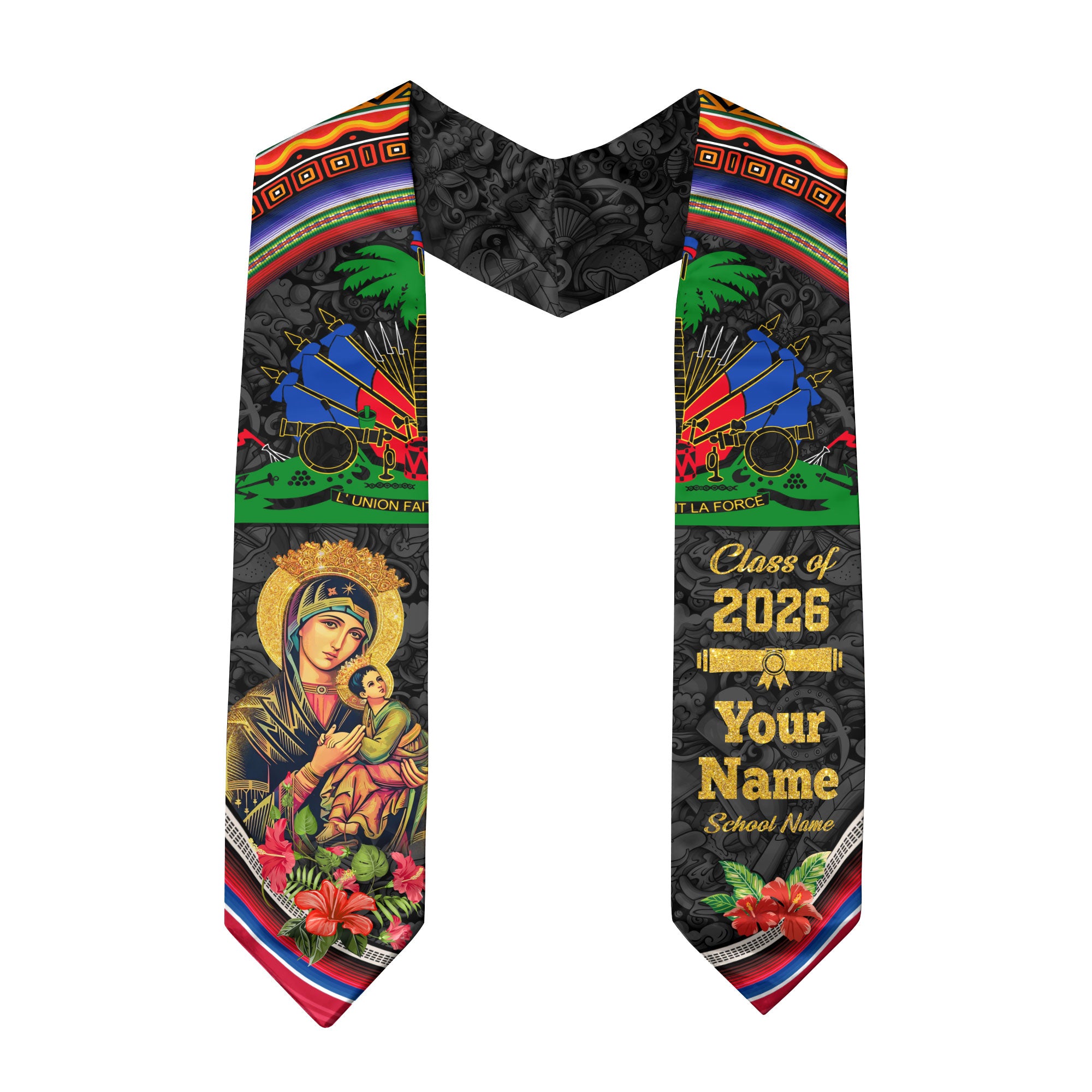 Haitian Flag Graduation Sash 2026, Haiti Stole, Signature Custom Finish for Graduates