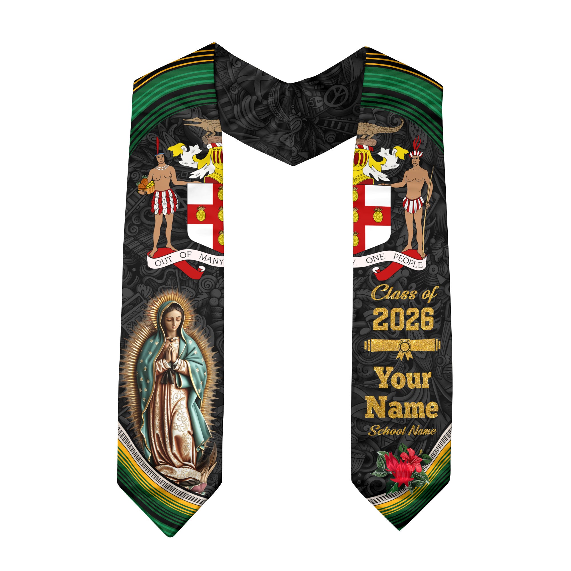Jamaican Flag Graduation Sash 2026, Jamaica Stole, Custom Graduation Stole for 2026