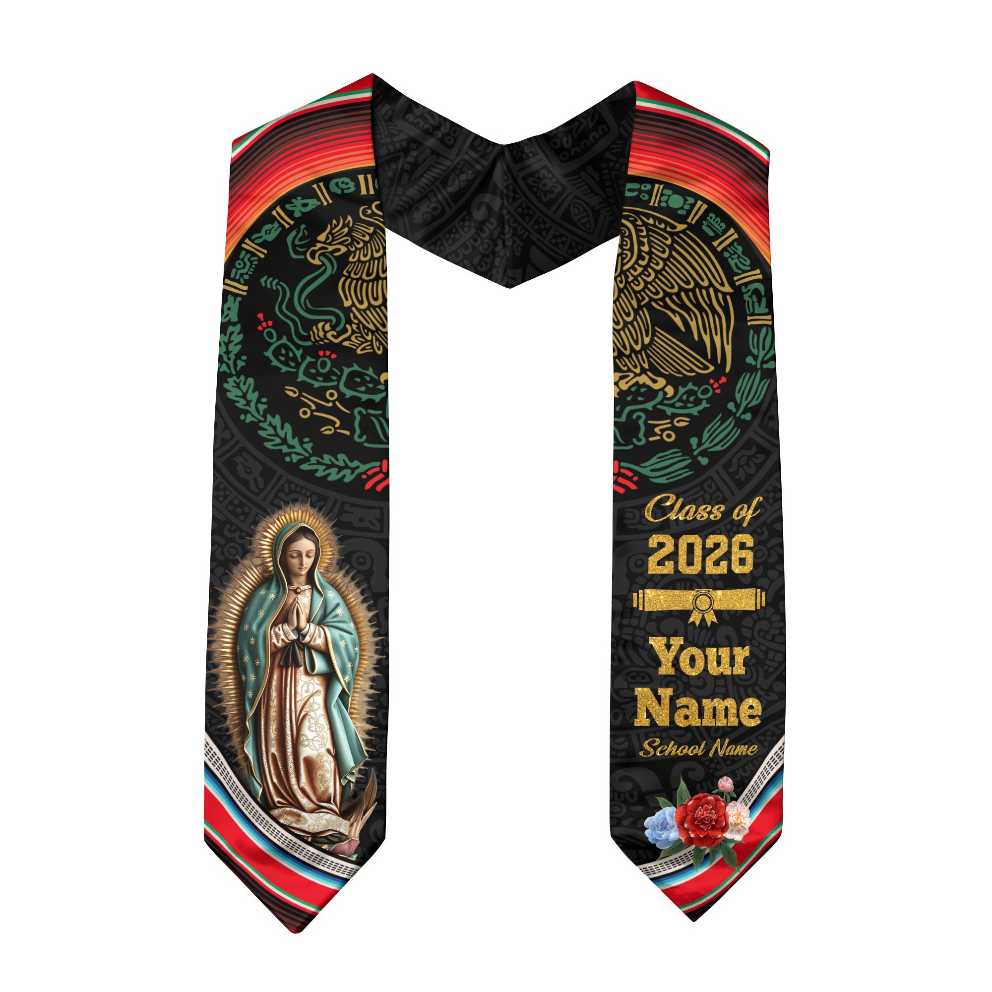 Mexican American Flag Graduation Sash 2026, Custom Mexican Stole, Mexico Graduation Stole