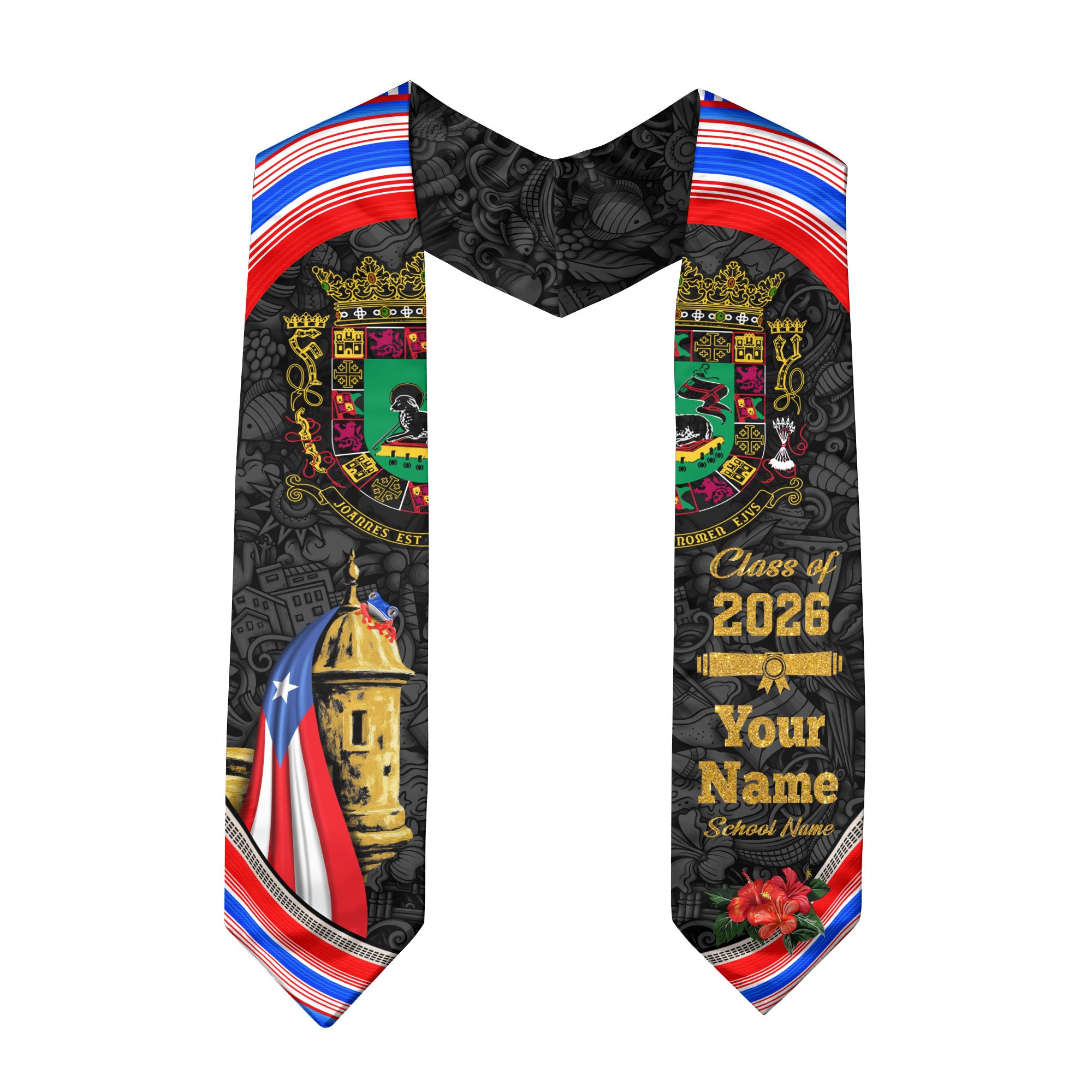 Puerto Rican Flag Graduation Sash 2026, PuertoRico Graduation Stole, Custom Accent 2026