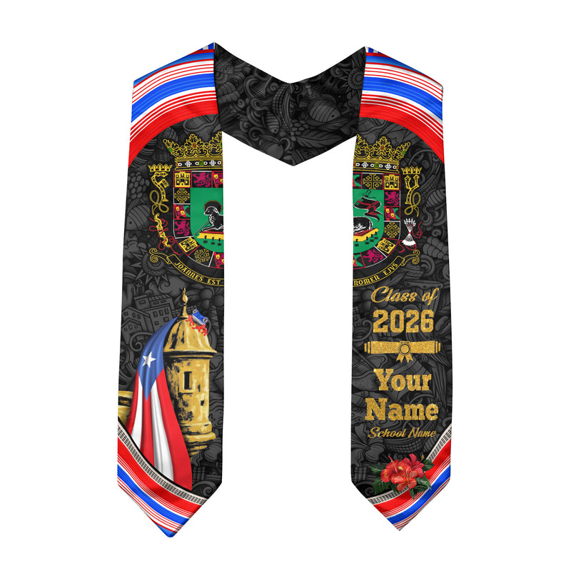 Puerto Rican Flag Graduation Sash 2026, PuertoRico Graduation Stole, Custom Accent 2026