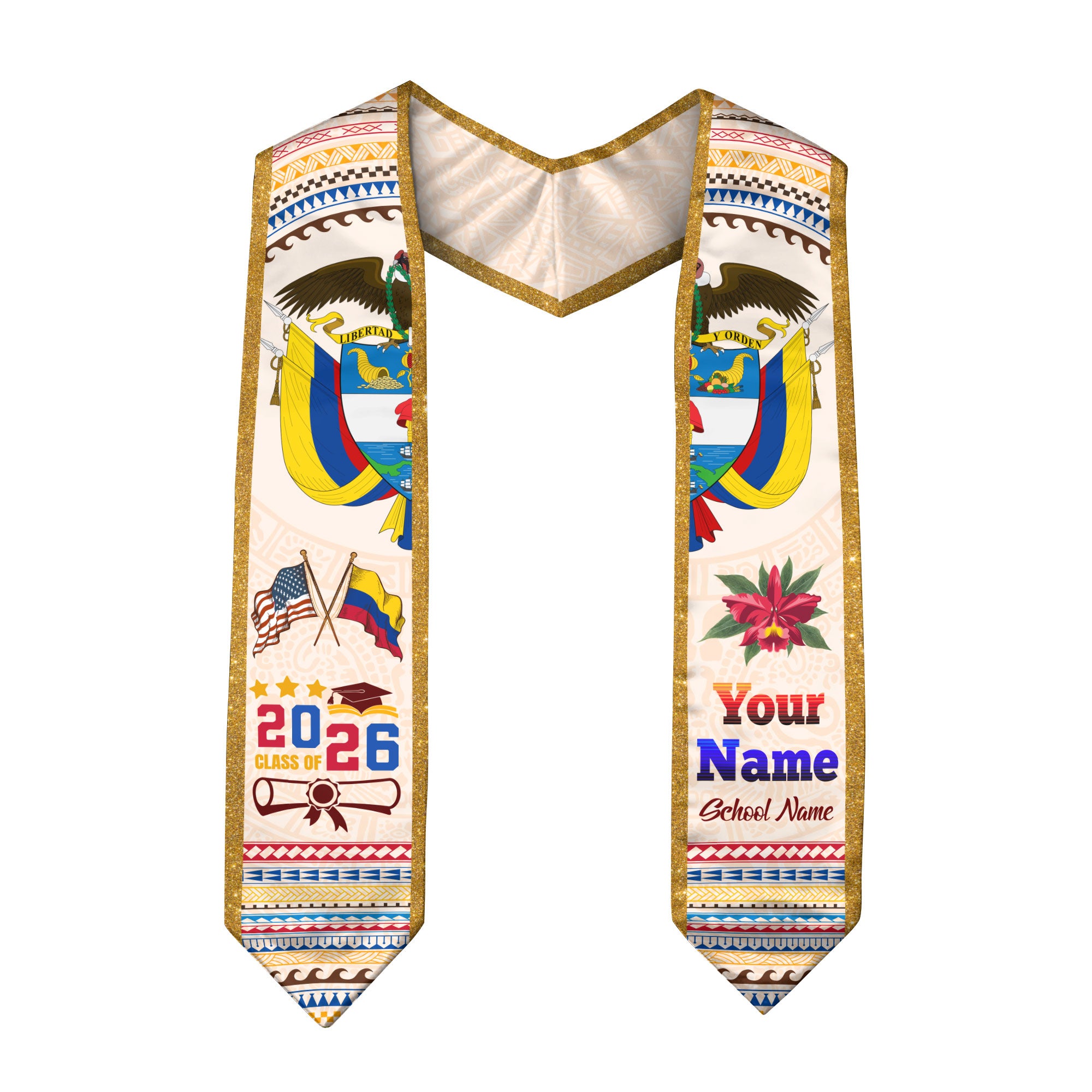 Class of 2026 Colombia Graduation Sash, Colombian Flag Stole, Custom-Ready Grad Style